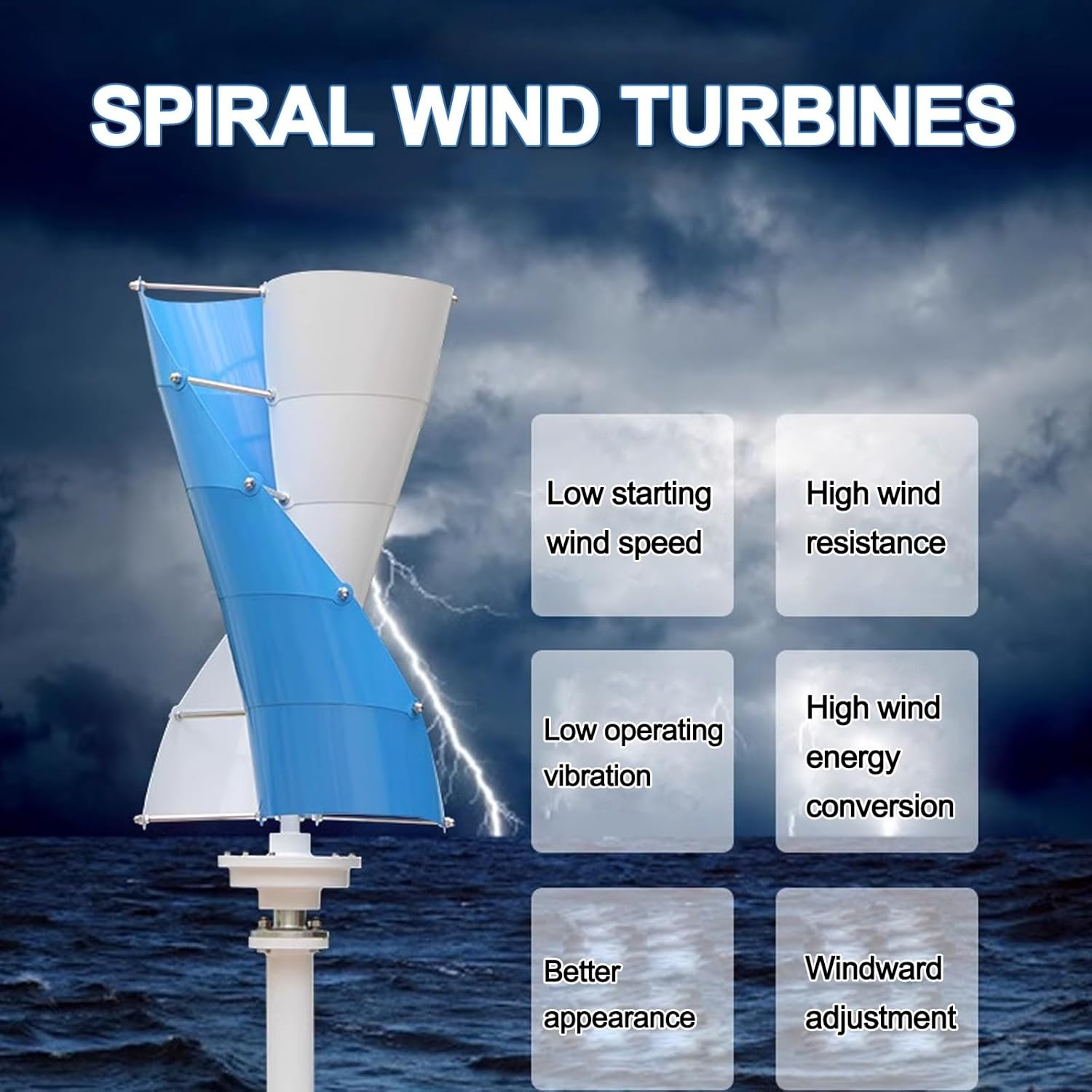 Wind Turbine Generator, Spiral Magnetic Suspension Vertical Axis Small Wind Turbine Generator, Two Aluminum Alloy Blades Strong Wind Resistance Wind Turbine Generator Kit For Home, Outdoor(400W-12V)