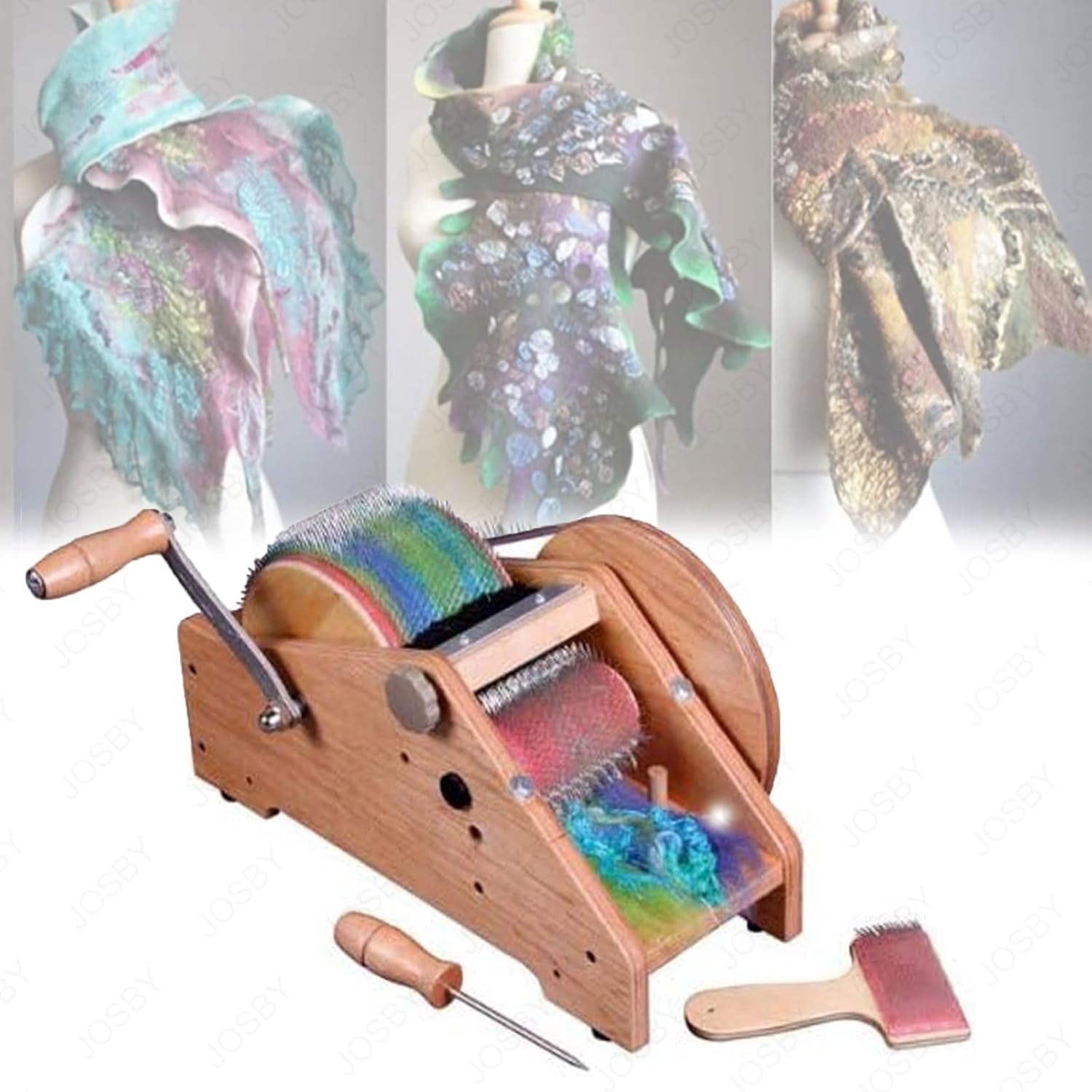 Drum Carder, Wool Fiber Carding Machine, Adjustable Roller Gap, Wool Felt-Making Tool, for Artistic Creation, DIY Craft