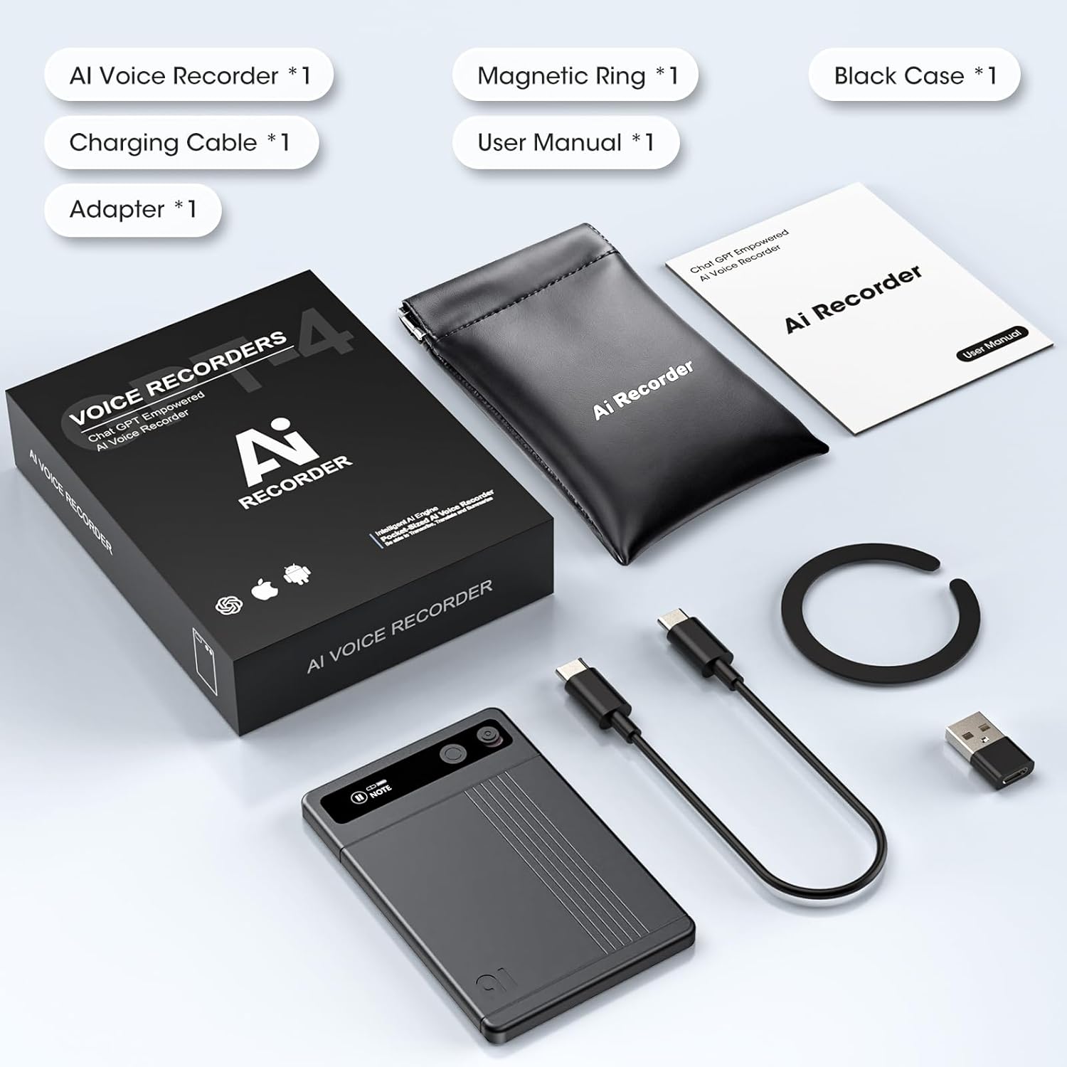 AI Voice Recorder - AI Note Taking Device with Transcribe & Summarize, Support 118 Languages, 64GB APP Control, AI Noise Cancellation, Clear Audio Recorder for Lectures, Meetings, Calls