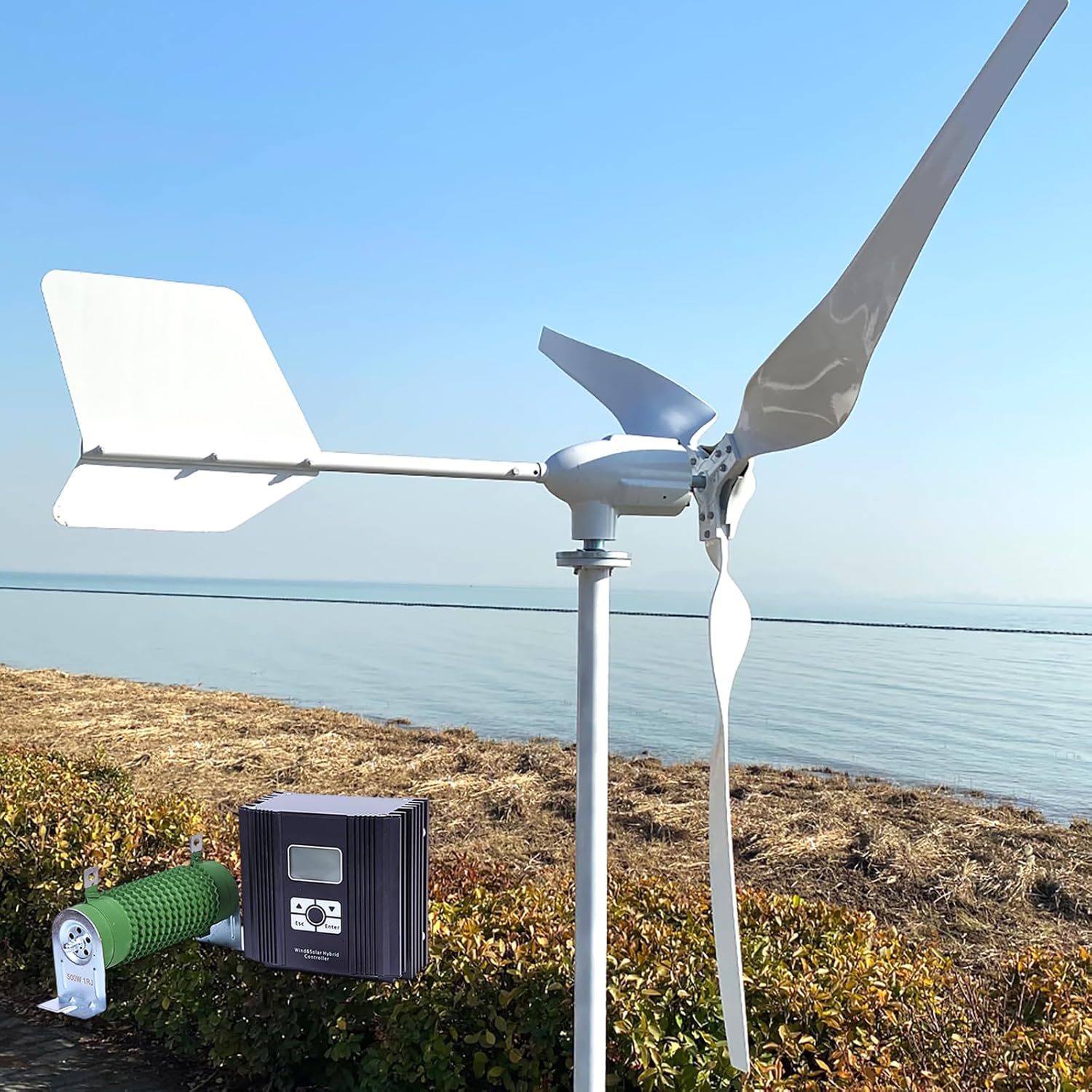 3000W 48V Wind Turbine Generator Kit 3 Blades Wind Power Generator Windmill for Hybrid Solar Wind System with LCD MPPT Charge Controller