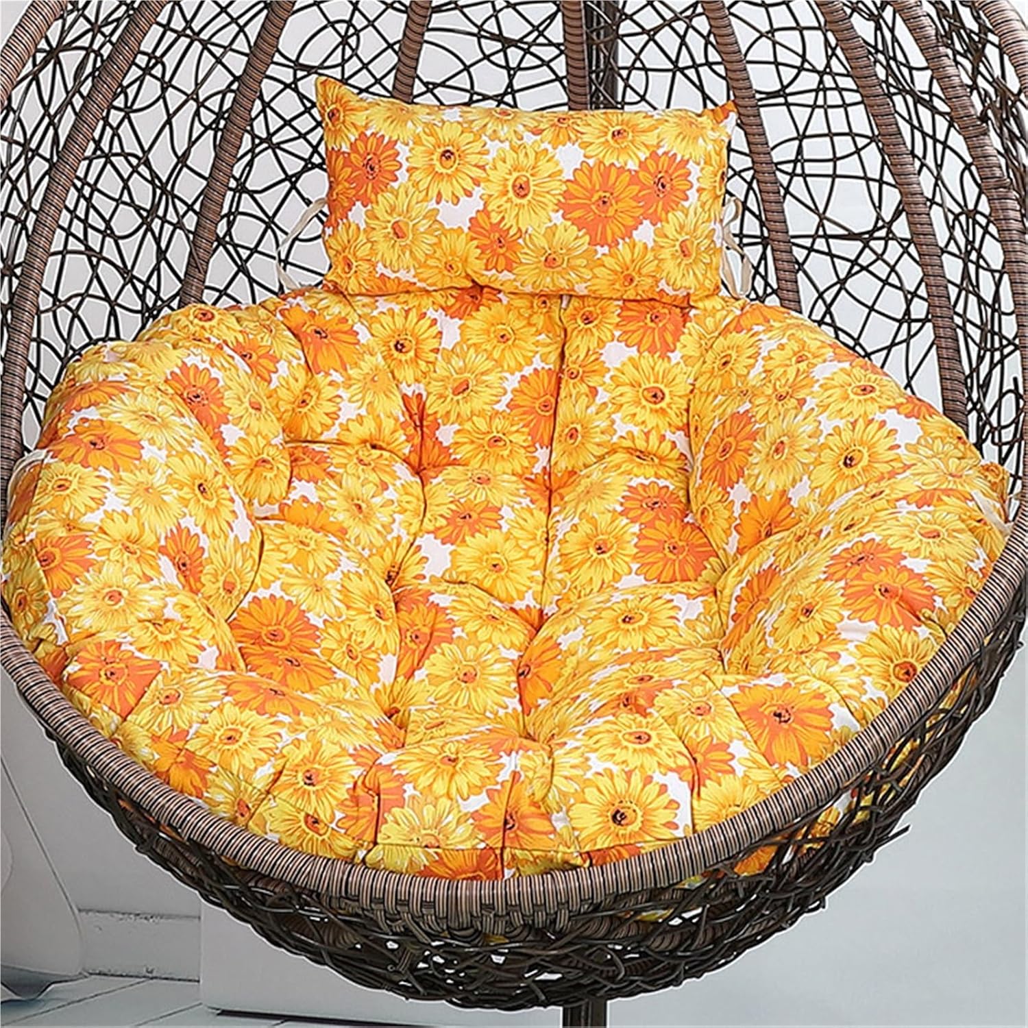 Hanging Chair Cushion Replacement, Egg Chair Cushion, Soft Egg Swing Chair Cushion with Headrest for Outdoor Patio Garden Furniture(Gold Sunflower,110cm)