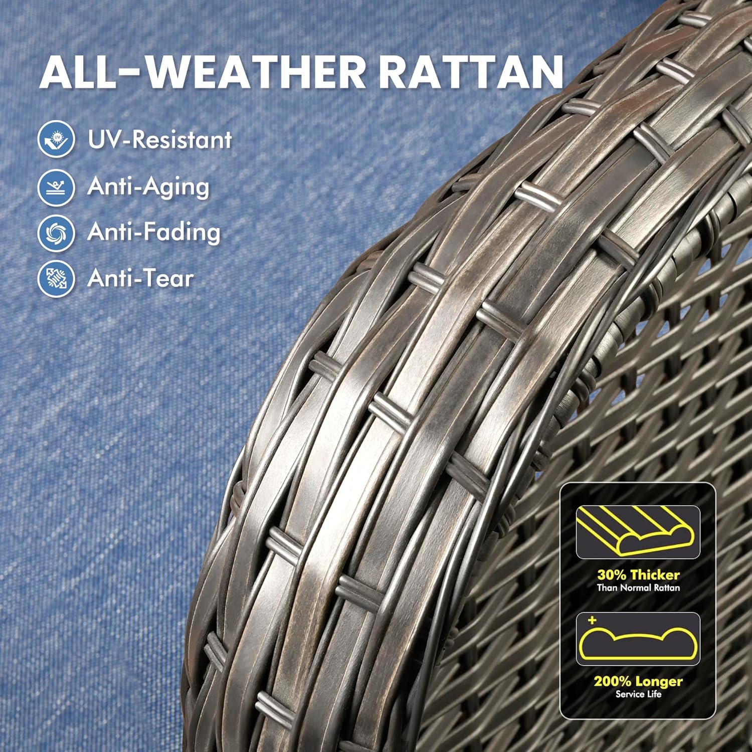 10 PCS Patio Outdoor Furniture Set with Fire Pit Table and Swivel Rocking Chairs,Patio Seating Sofa and Chairs Set,All Weather Wicker Rattan Outdoor Conversation Sets,Grey Rattan,Denim Blue