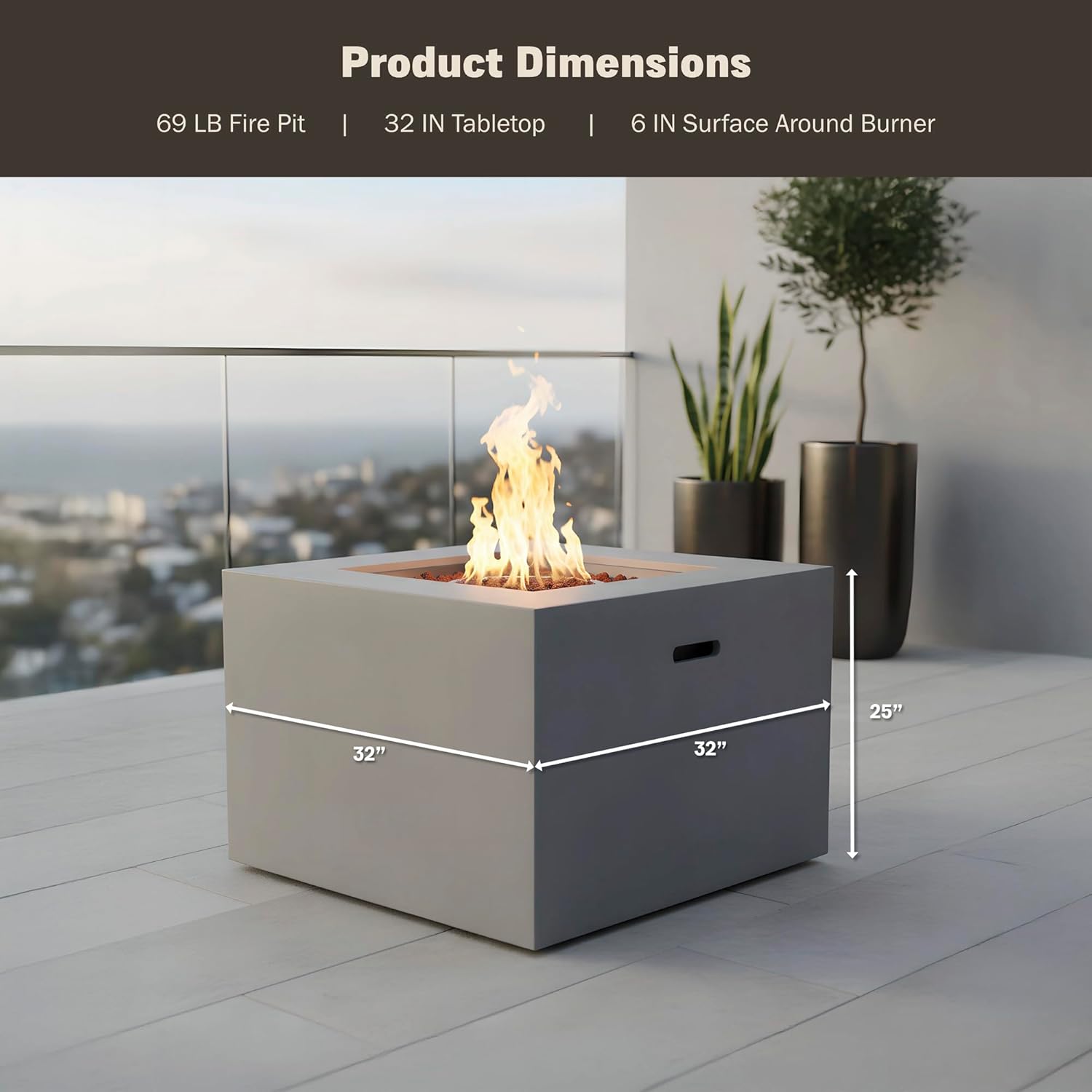 Kinger Home Kai 32-Inch Square Propane Fire Pit Table, Alloy Steel Outdoor Fire Pit with 50,000 BTUs, Certified, Includes a Burner lid, Lava Rocks and Weatherproof Cover