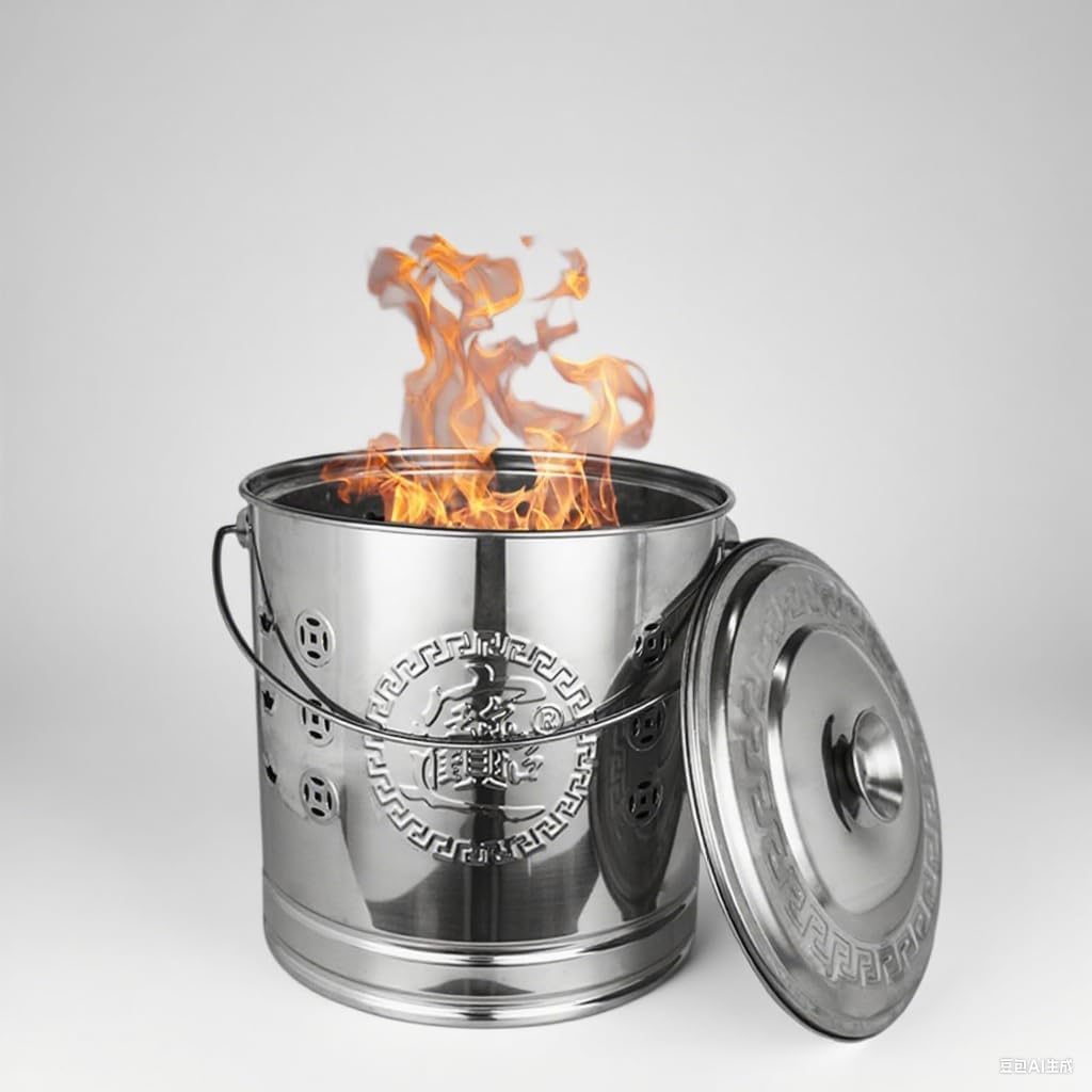 Stainless Steel Incinerator Cage with Lid, Stainless Steel Burn Barrel Incinerator, Burning Fire Bin, Burning Barrel, Including Grid Frame, Fire Hook, Liner (Red, Extra Large Plus)