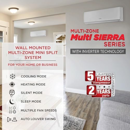 OLMO 18,000 BTU Dual Zone 12000 + 12000 BTU Wall Mount Ductless Mini Split A/C and Heater with 16ft Installation Kits