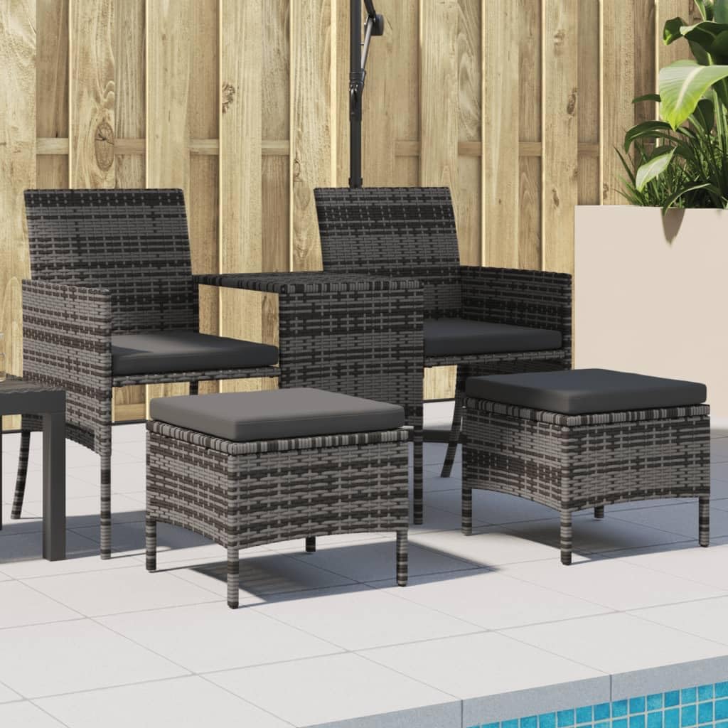 2-Seater Patio Sofa with Tea Table & Stools Poly Rattan Gray,Stylish and Durable Garden Sofa with Tea Table and Footstool for Outdoor Relaxation Outdoor Furniture, Patio Seating