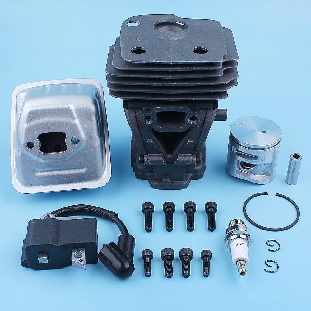 Fricgore Spare Parts for 44mm Cylinder Muffler Exhuast Ignition Coil Kit for Husquarna 450 445e 445 450 Rancher Chainsaw Big Bore Top Engine End Kit