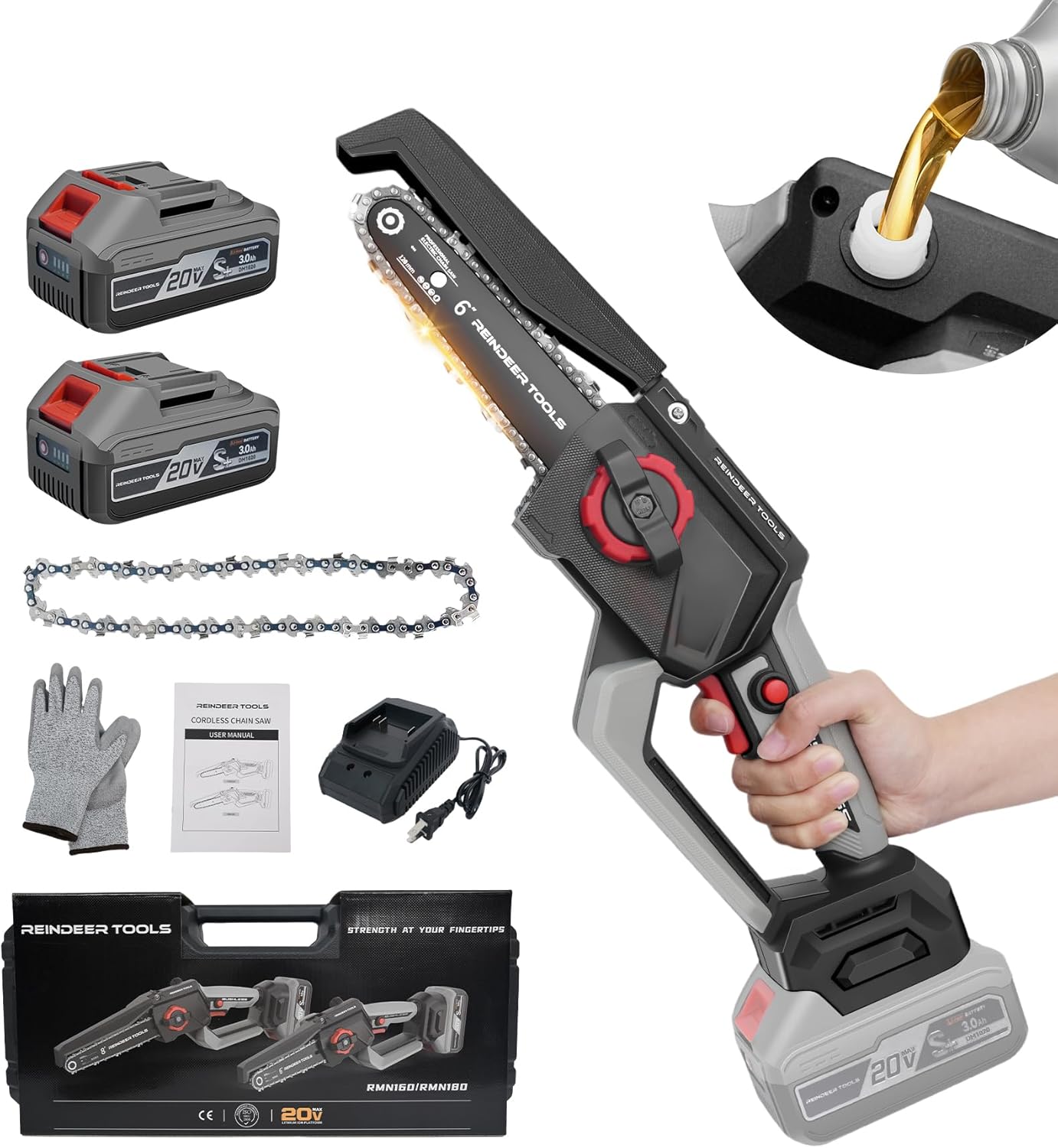 6 Inch Mini Chainsaw Cordless, 1500W Powerful with 2x3Ah Batteries & Automatic Oiler, Hardened Steel Chain for Tree Cutting, Garden Wood Trimming