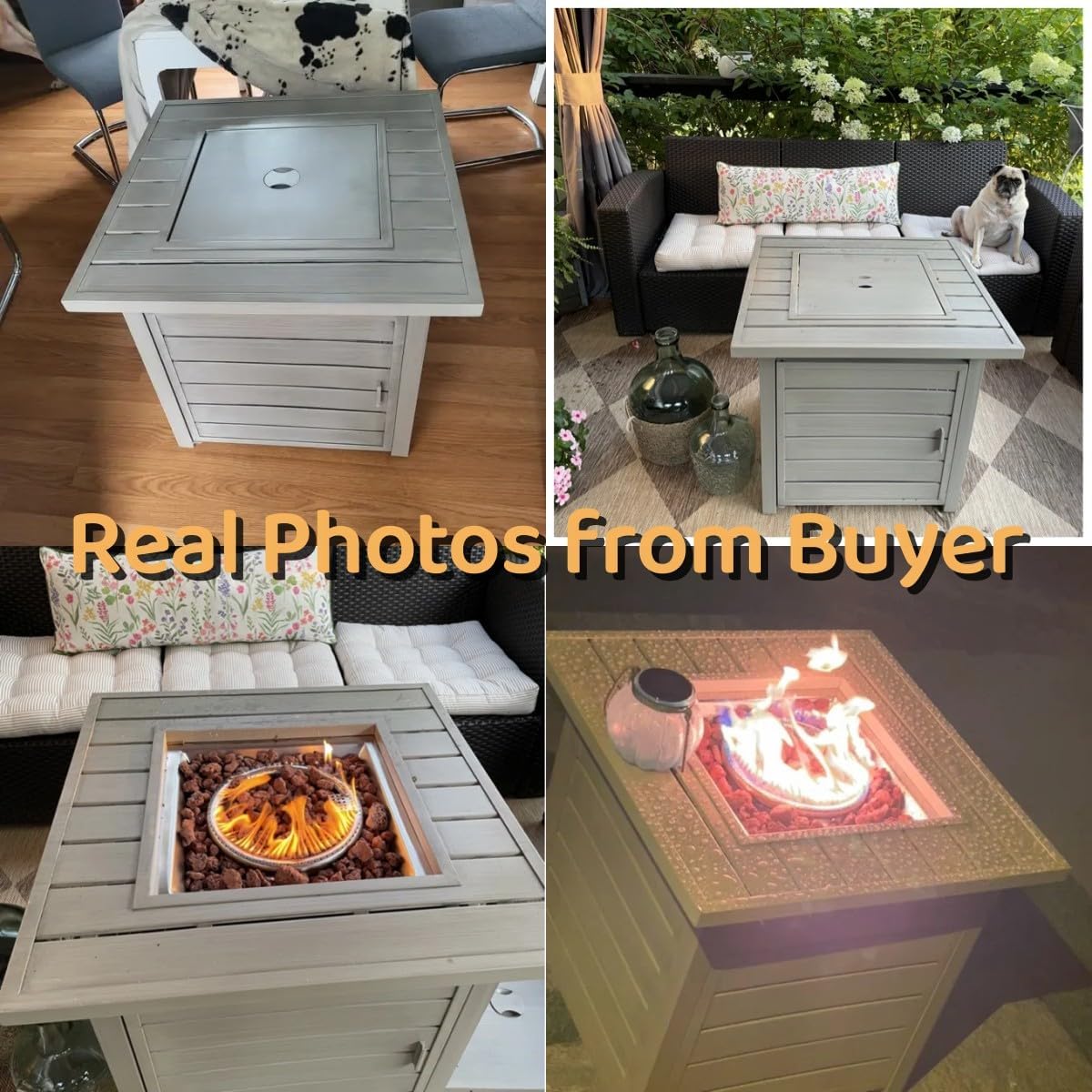 28 Inch Propane Fire Pit Table, Outdoor Gas Fire Pits with Lid & Lava Rock, 50000 BTU Firepit for Dinning, Party in Outside, Patio, Garden or Yard (Light Grey)