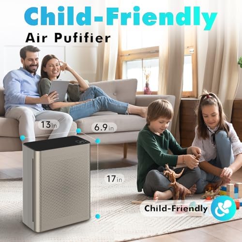 Air Puifiers for Home Large Room up to 1076 Ft² in 1 Hr with Automatic Function,Air Quality Monitor,Negative ion purification,Sleep Mode,24db,HEPA for Allergies,Smoke,Pet Hair (gold)