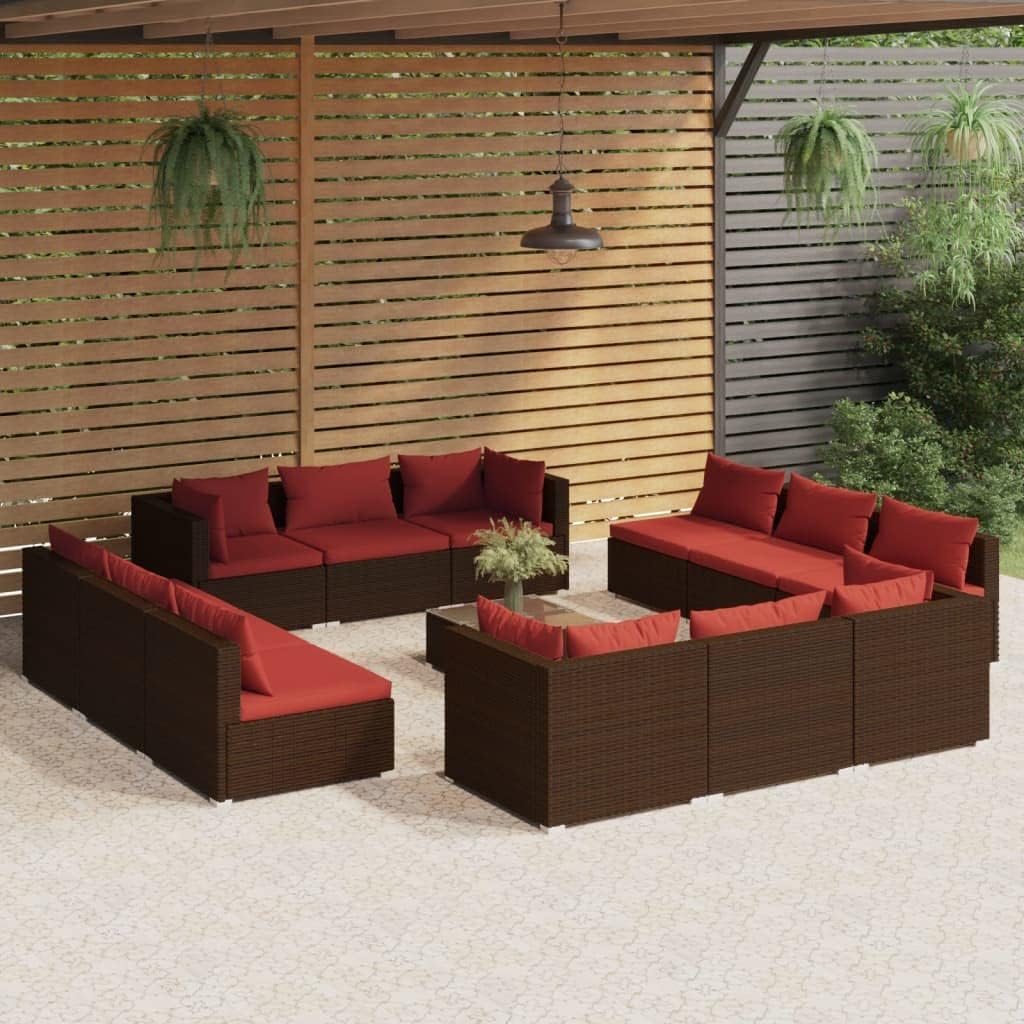13 Piece Patio Lounge Set with Cushions Poly Rattan Brown,Premium Outdoor Rattan Patio Lounge Set with Modular Design for Ultimate Comfort Patio Furniture Sets, Outdoor Furniture Sets