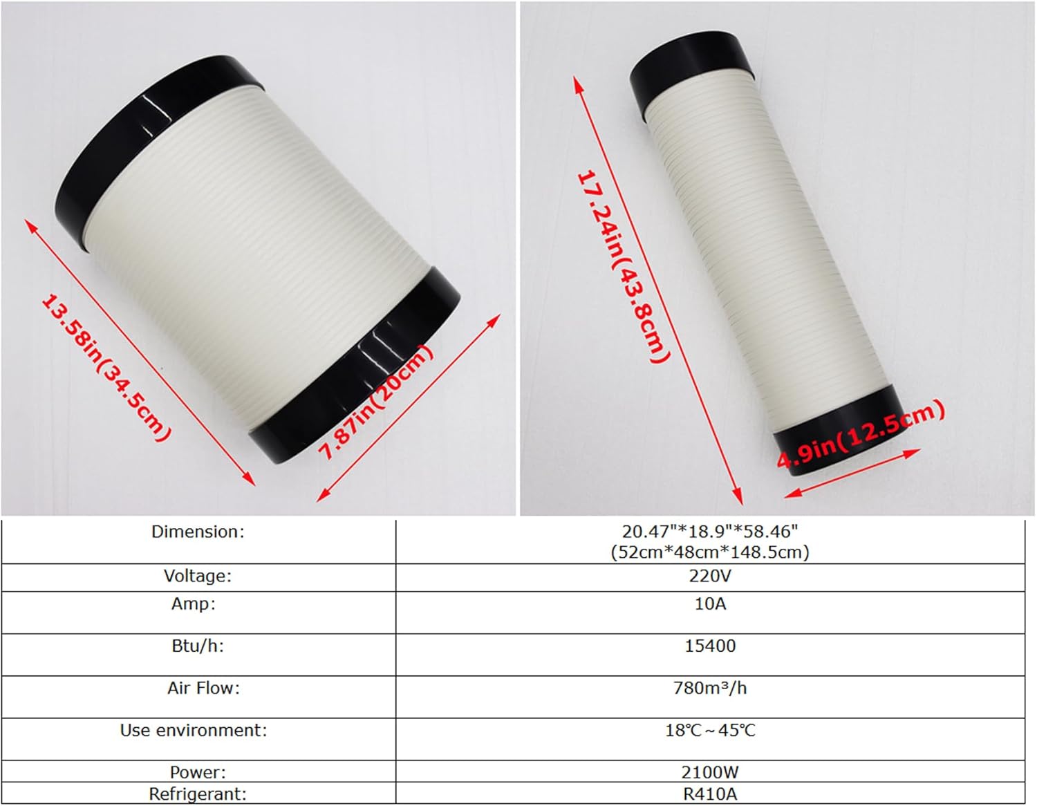 220V Industrial Air Conditioner Outdoor Air Conditioning Fan Equipment Single Tube 780m³/h 2100W White