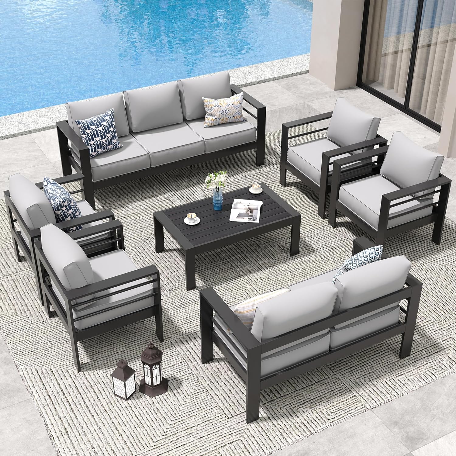 Amopatio Aluminum Patio Furniture Set, 10 Pieces Modern Patio Conversation Sets, Outdoor Sectional Metal Sofa with Coffee Table for Balcony, Garden (Included Waterproof Covers)