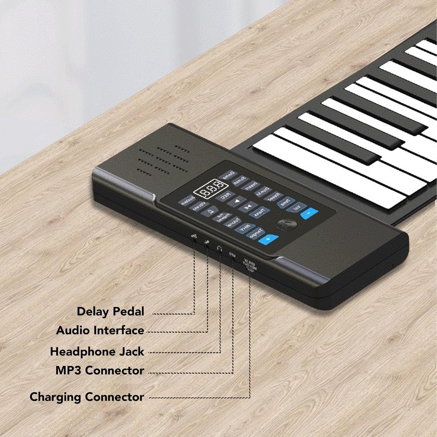 88 Keys Portable Piano, Hand Roll Keyboard Silicone Portable Roll Up Keyboard Piano with LED Display, Speakers, 128 Tones, USB MIDI Output, Foldable Design (US Plug)