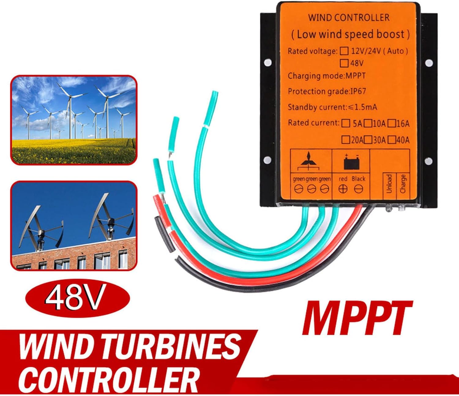 24V, 48V,12000W 30A Wind Charge Discharge MPPT Booster Controller, IP67 Auto Match Wind Output DC AC 12/24V for Wind Turbine Generator﻿