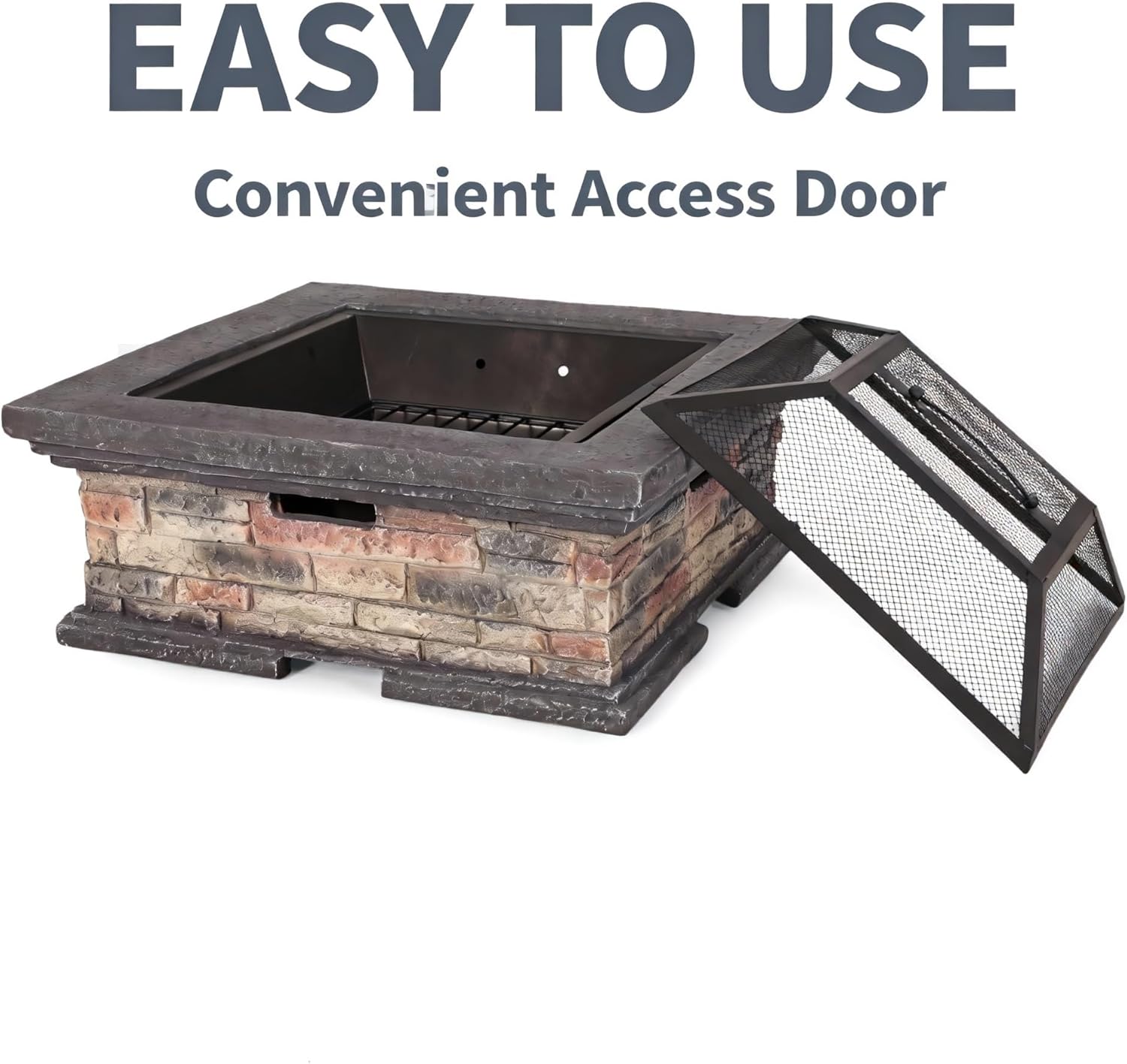 29 Inch Fire Pits for Outside Wood Burning, MGO Square Firepits for Outside, Wood Burning Fire Pit for Camping, Garden, Backyard, Bonfire Party, Stone Gray