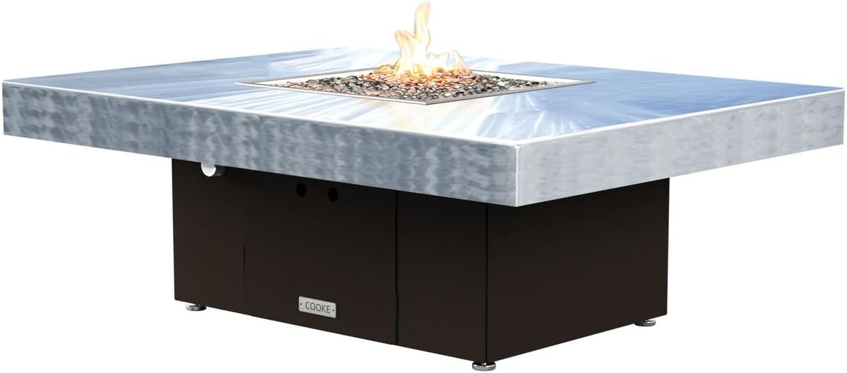 COOKE Santa Barbara Rectangular Fire Pit Table - 40 x 30 - Propane - Brushed Aluminum Top - Bronze Powdercoat Base