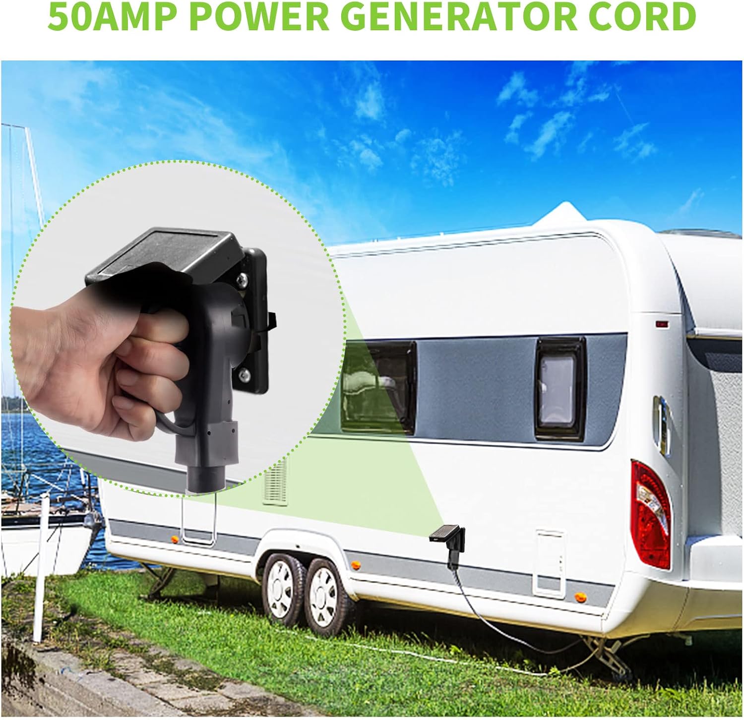 25FT 50 Amp Generator Cord with Power Inlet Box,Heavy Duty STW 6/3 + 8/1 Power Cord N14-50P & SS2-50R & CS6364 Twist Lock Connector