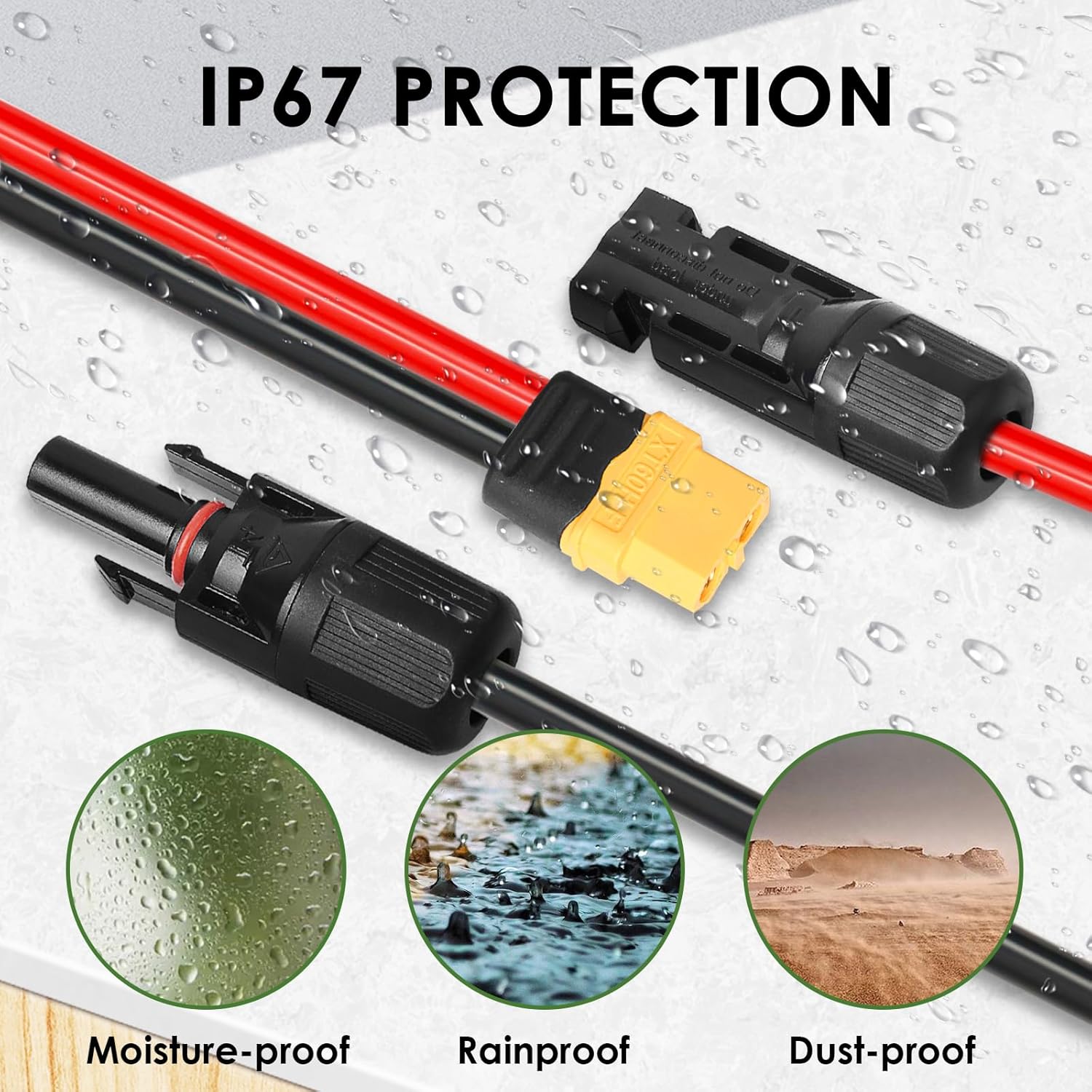 Solar to XT60 Extension Cable 10AWG 50FT Solar Connector to XT60 Adapter Cable for Solar Panel to Portable Power Station Solar Generator Battery Pack