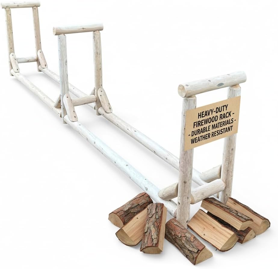Heavy-Duty Firewood Rack for Outdoor Wood Storage – 12 ft. Natural Firewood Rack Outdoor Log Holder – Fire Wood Storage Racks, Keeps Woods Dry, Neat & Ready for Fireplace, Porch & Backyard Use