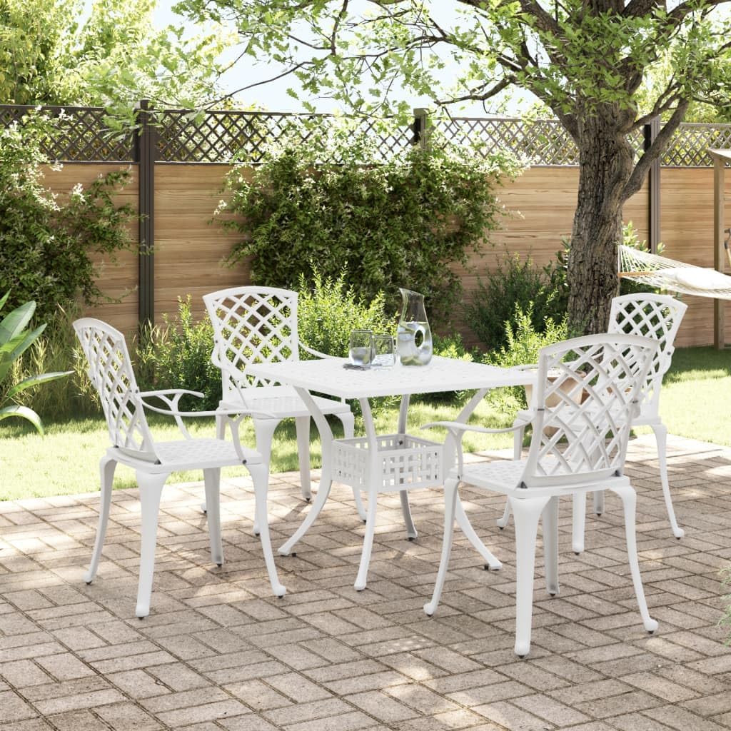 5 Piece Patio Dining Set White Cast Aluminum,Contemporary Cast Aluminum Patio Dining Set for Outdoor Dining and Relaxation Furniture Sets for Patio, Lawn & Garden
