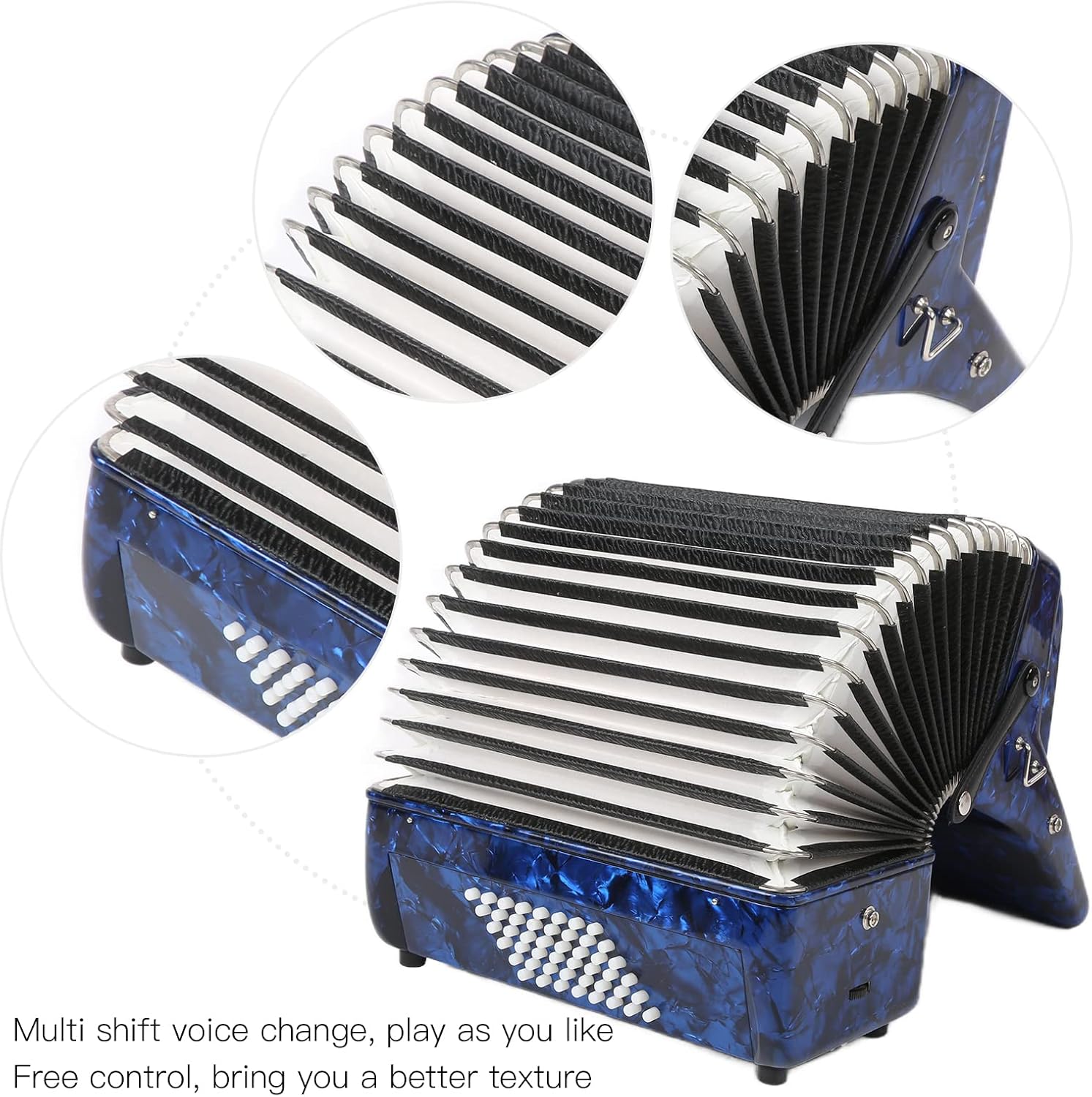 Celluloid Accordion for Beginners, ABS 26 Key 48 Bass Piano Keyboard Instrument, Play Freely with Sensitive Bass Button, Bellows Made of Cowhide