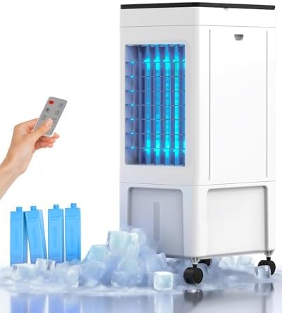 MOMOVOKA Evaporative Air Cooler, 3-IN-1 Windowless Portable Air Conditioner Portable with 2 Gal Water Tank, Timer, 3 Speed, Remote, 4 Ice Packs, Swamp Cooler Air Conditioner Portable