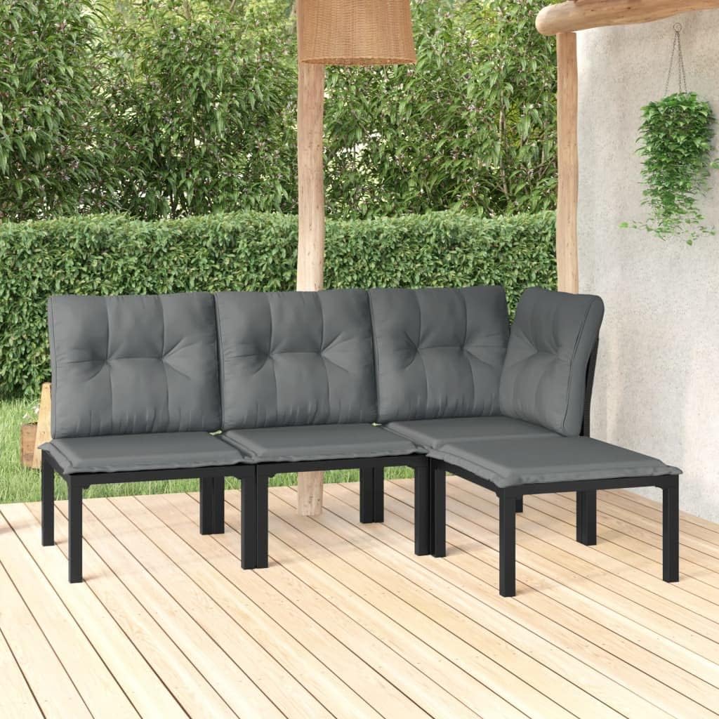 Furniture Sets 4 Piece Patio Lounge Set Black and Gray Poly Rattan,Sturdy and Comfortable PE Rattan Patio Lounge Set with Footstool Garden Conversation Sets