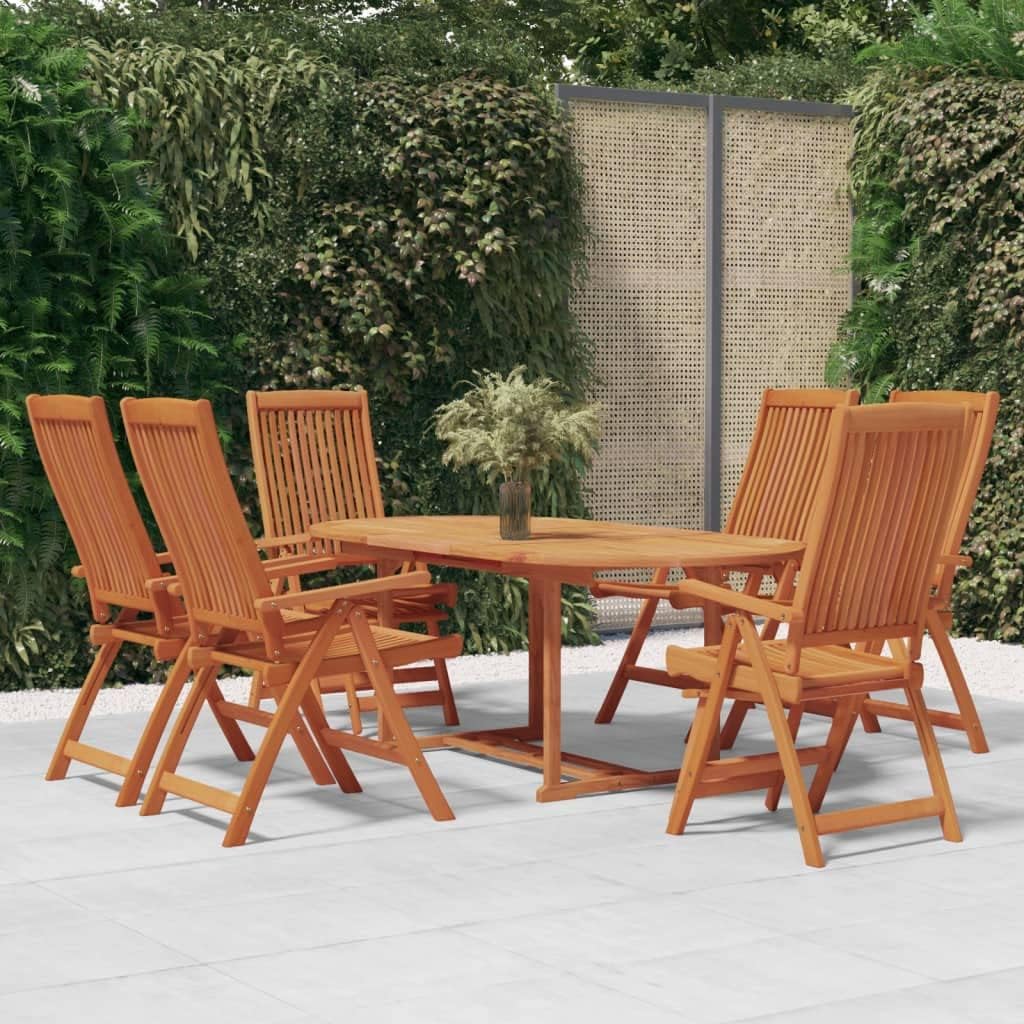 7 Piece Patio Dining Set Solid Wood Eucalyptus,Rustic Wooden Garden Dining Set: Extendable Table and Reclining Chairs for Outdoor Relaxation Patio Furniture, Outdoor Furniture Sets
