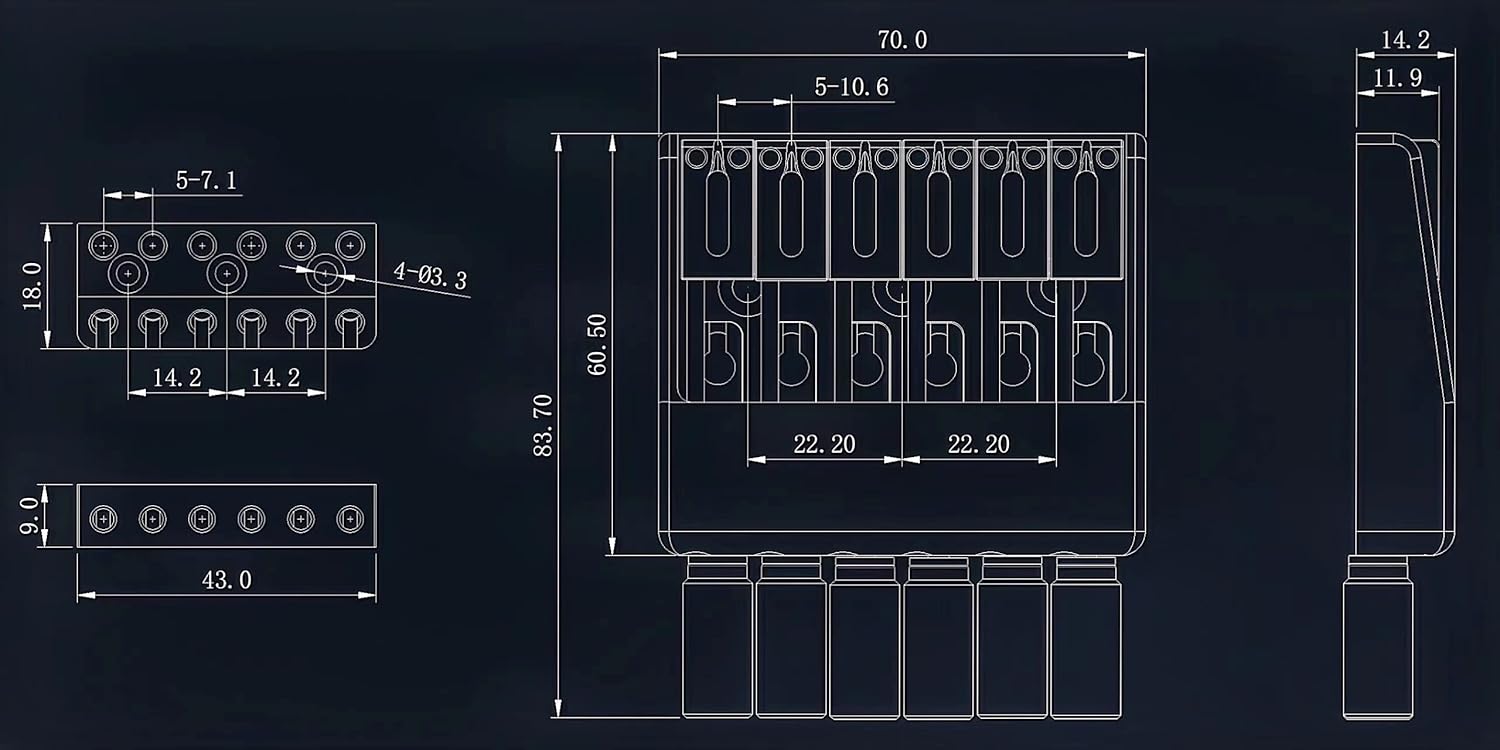 Guyker Headless Bridge Tailpiece and Bridge String Lock for 6 String Headless Guitar Accessories (WT001, Black)