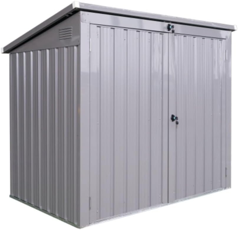 Outdoor Trash Can Storage Hideaway, Waterproof Galvanized Steel Garbage Bin Storage House,Tool Shed with Sloping Roof and Lockable Door, Metal Shed for Garden Yard