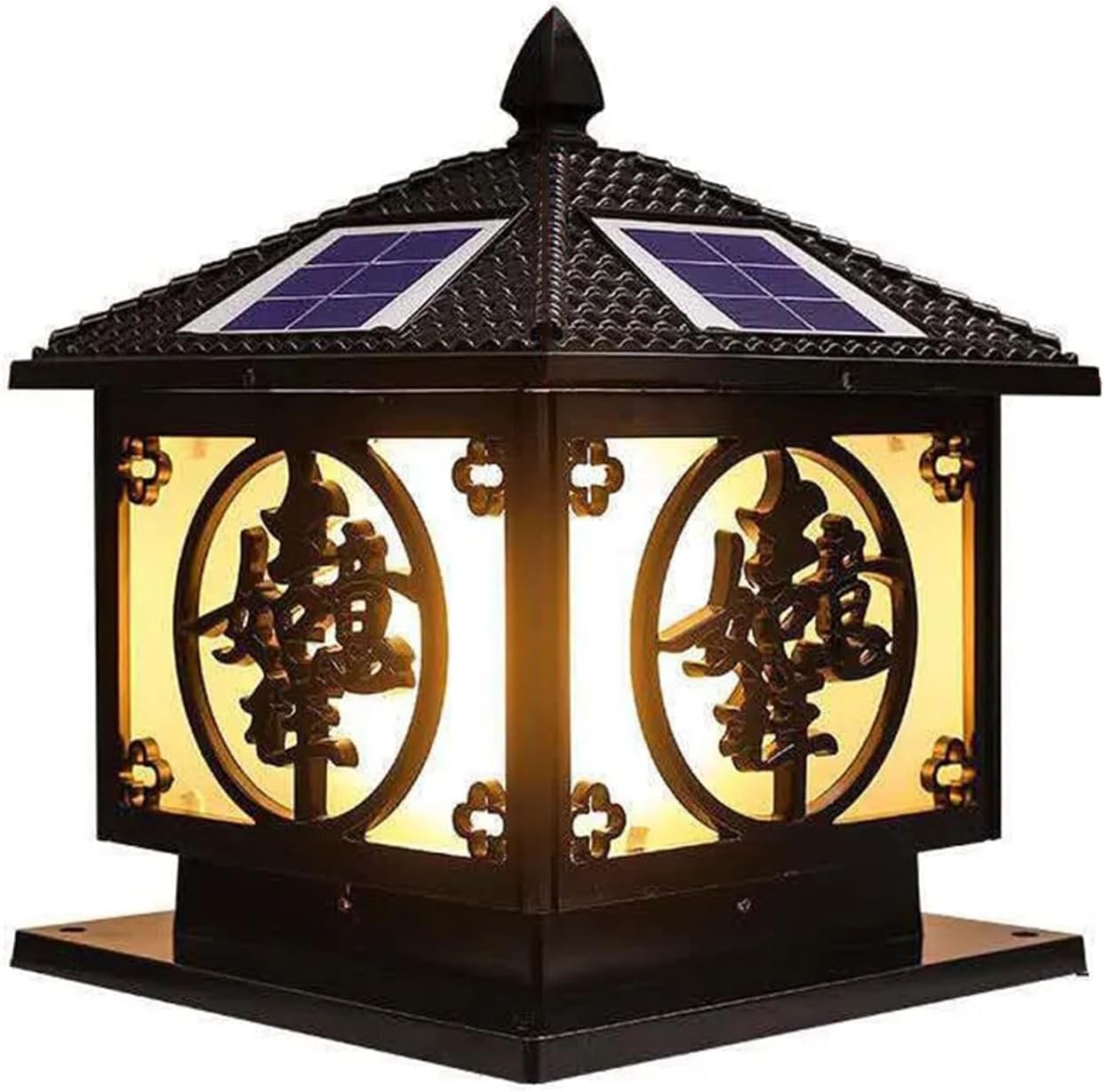 Outdoor Pillar Light Waterproof Solar Pillar Cap Light Outdoor Garden Landscape Light Decoration Channel Lighting(Black,40CM)