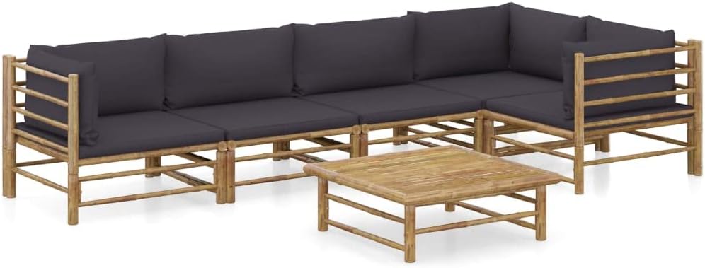 6 Piece Patio Lounge Set with Dark Gray Cushions Bamboo,Modular Bamboo Patio Lounge Set: Relaxing Comfort and Style for Your Outdoor Space Patio Furniture Sets, Outdoor Furniture Sets