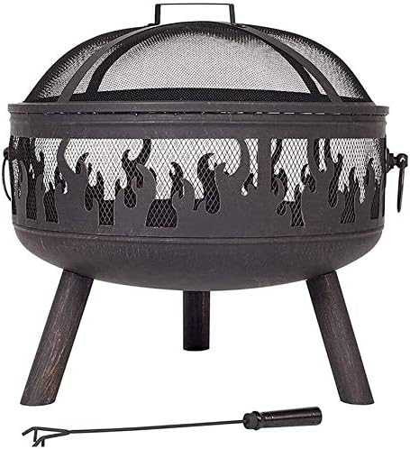 Fire Pits Outdoor Wood Burning Fire Pit with Grill Shelf, Outdoor Metal Brazier