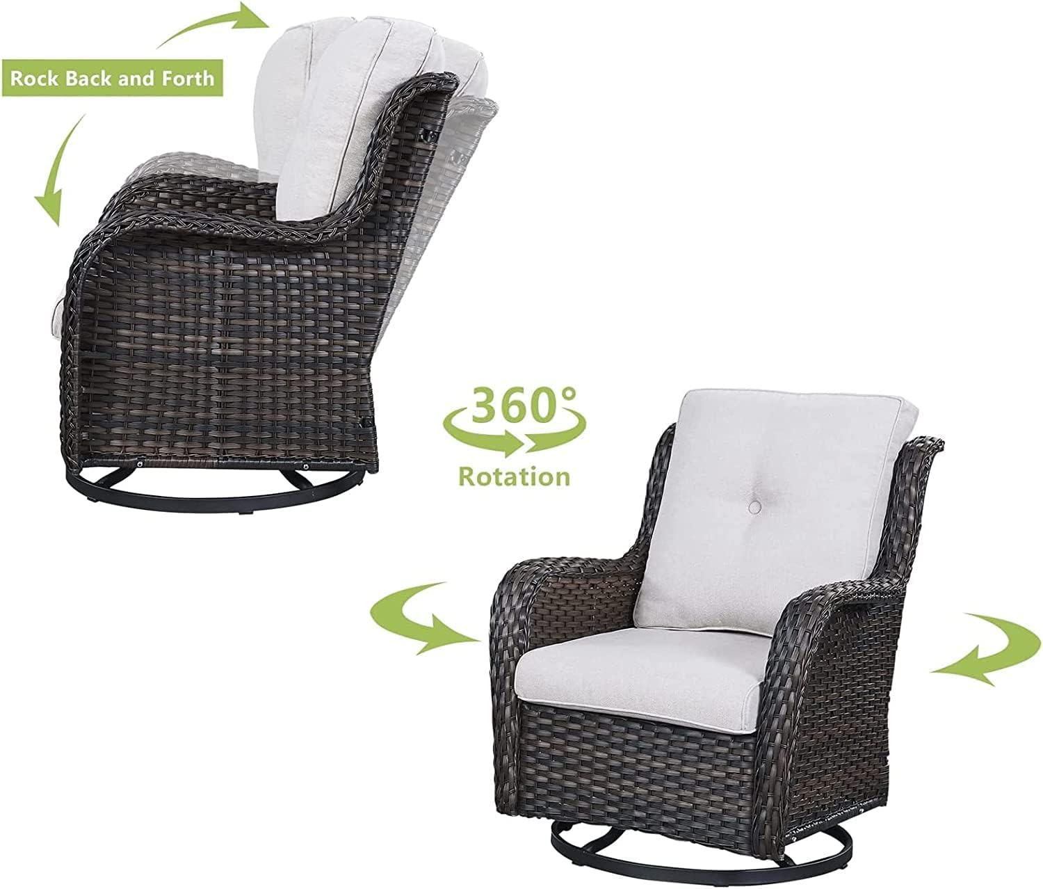 HUMMUH Patio Furniture with Fire Pit 4-Piece Wicker Outdoor Sectional Couch and Swivel Rocking Chairs, Propane Fire Pit Conversation Set for Garden, Backyard, Deck