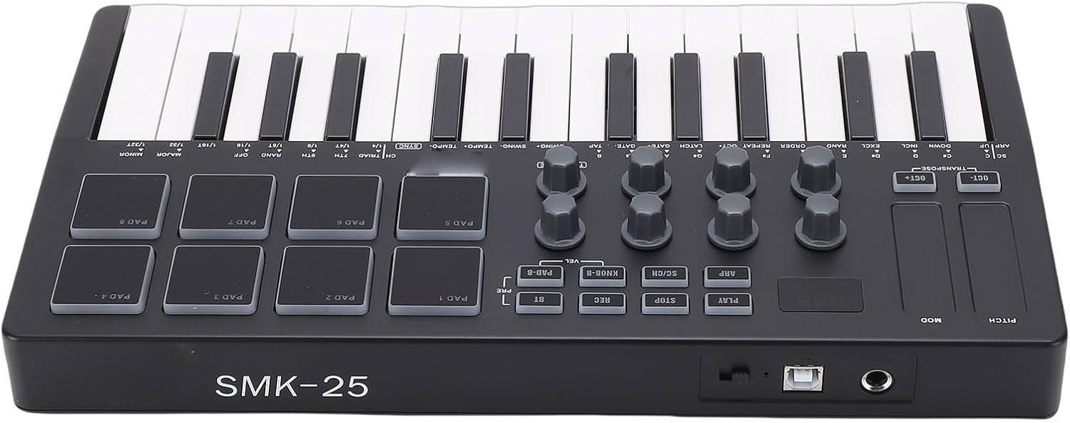 LiebeWH MIDI Keyboard Controller 25 Key Portable Music Production with 8 RGB Pads Connectivity for Computer Recording