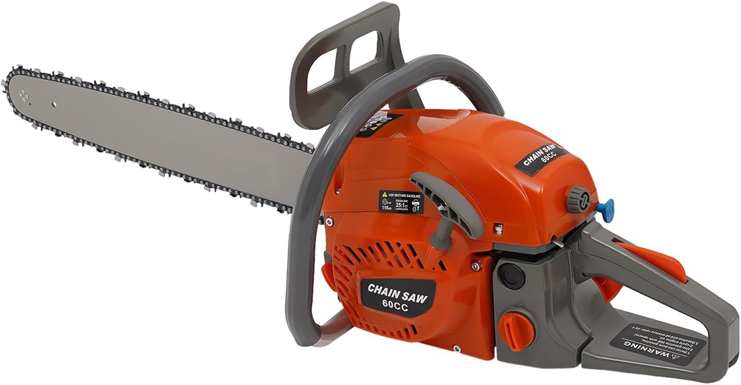 22'' Gas Chainsaw 60cc 2-Cycle Gasoline Powered Handheld Wood Cutting Chainsaw Handheld Cordless Petrol Chain Saw for Tree Wood Cutting