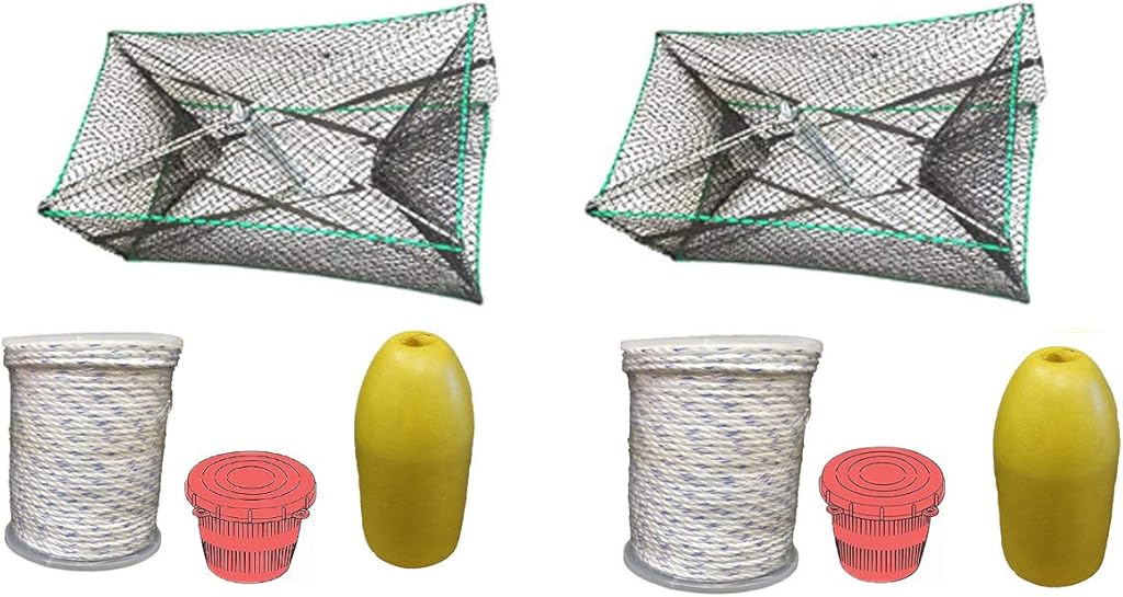 KUFA Sports 2-Pack Galvanized Steel Foldable Prawn Trap with Prawn Trap Accessory Combo-(S32+PAM1) x2