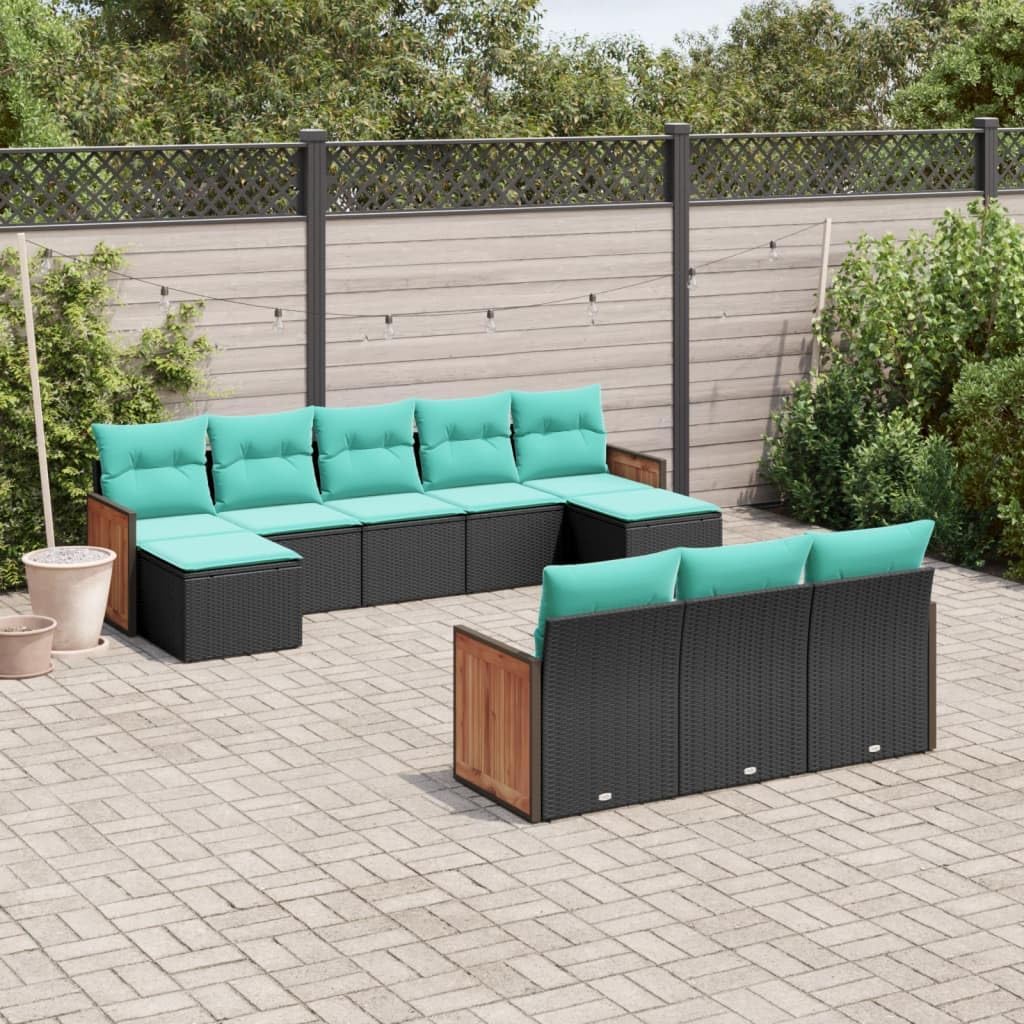 10-Piece Patio Sofa Set, Modular Outdoor Furniture with Durable PE Rattan, Powder-Coated Steel Frame, Weather-Resistant Cushions, Black, Blue, for Garden, Balcony, Terrace
