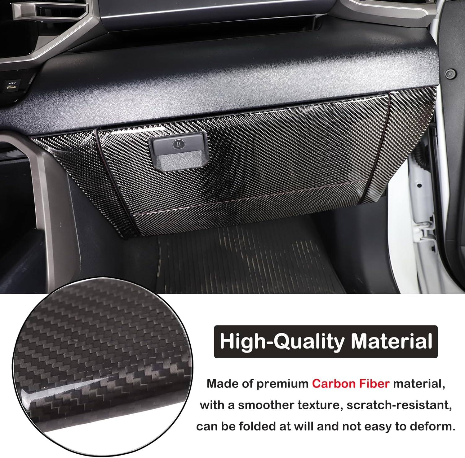 Aunginsy Car Passenger Glove Box Panel Trim Sticker Compatible with Toyota Tundra/Sequoia 2022 2023 2024 Pickup Truck Real Carbon Fiber Decorative Sticker Protection Cover Interior Accessories