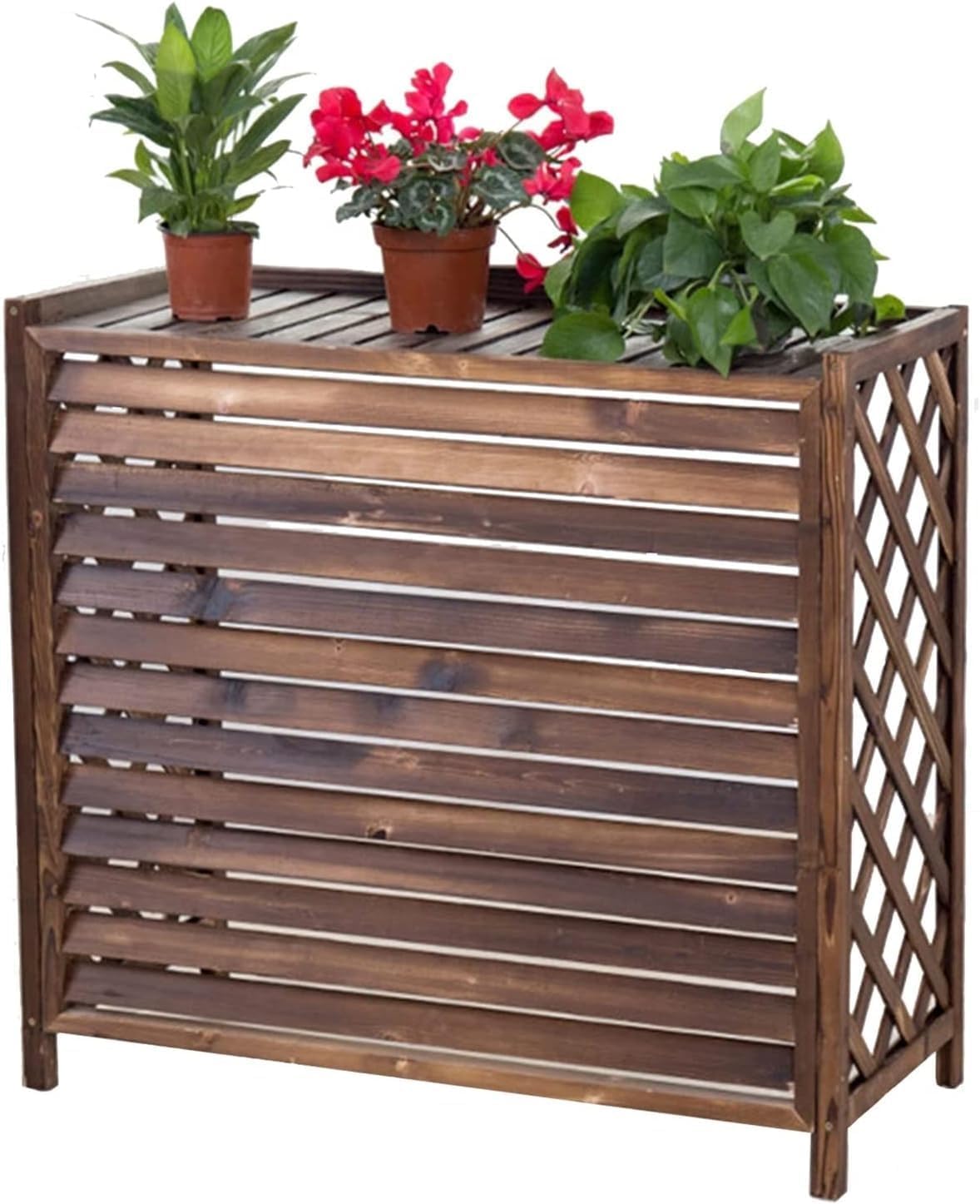 Solid Wood Garden Fence Air Conditioner Cover Decorative Privacy Fence Screen Trellis Design Outdoor Enclosure for Climbing Plants Trash Can Flower Rack Conditioning Shell Blinds(85x35x80cm)
