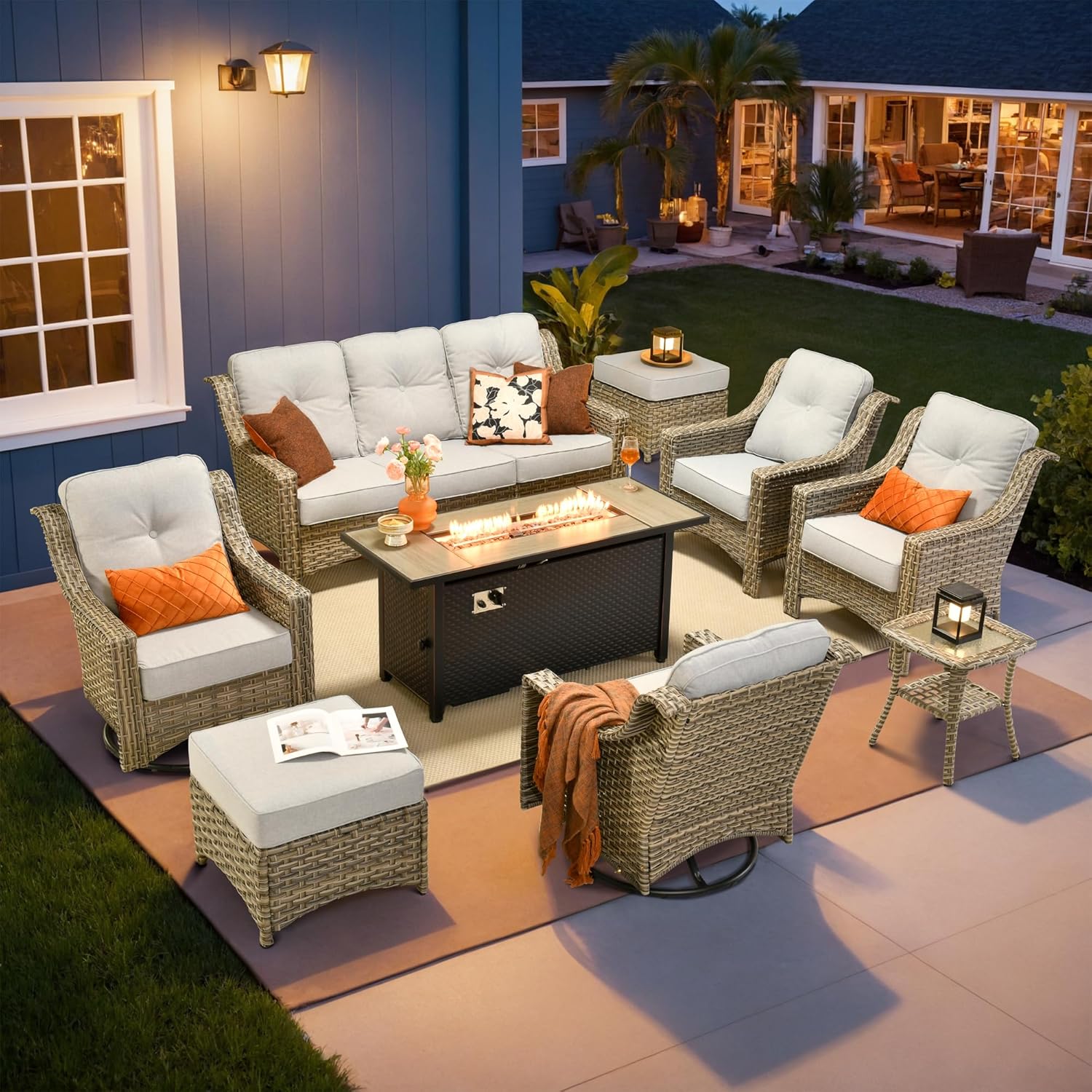 Outdoor 9 Pieces Coversation Set with 54