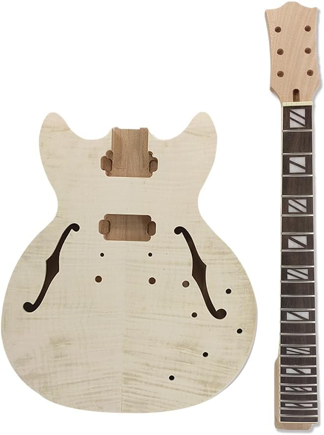 Electric Guitar Kit - Semi-hollow Mahogany Body with Flame Maple Veneer 22 Frets, 24.75