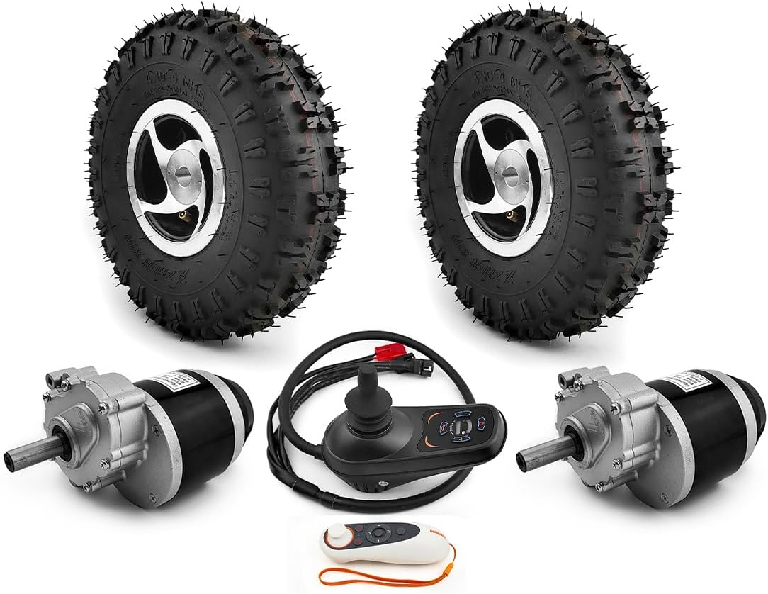 Dual 10 Inch Wheel 120RPM 24V 700W Carry Garden Lawn Mower Tool Cart Brushed Gear Motor Kit (10 inch with Remote)