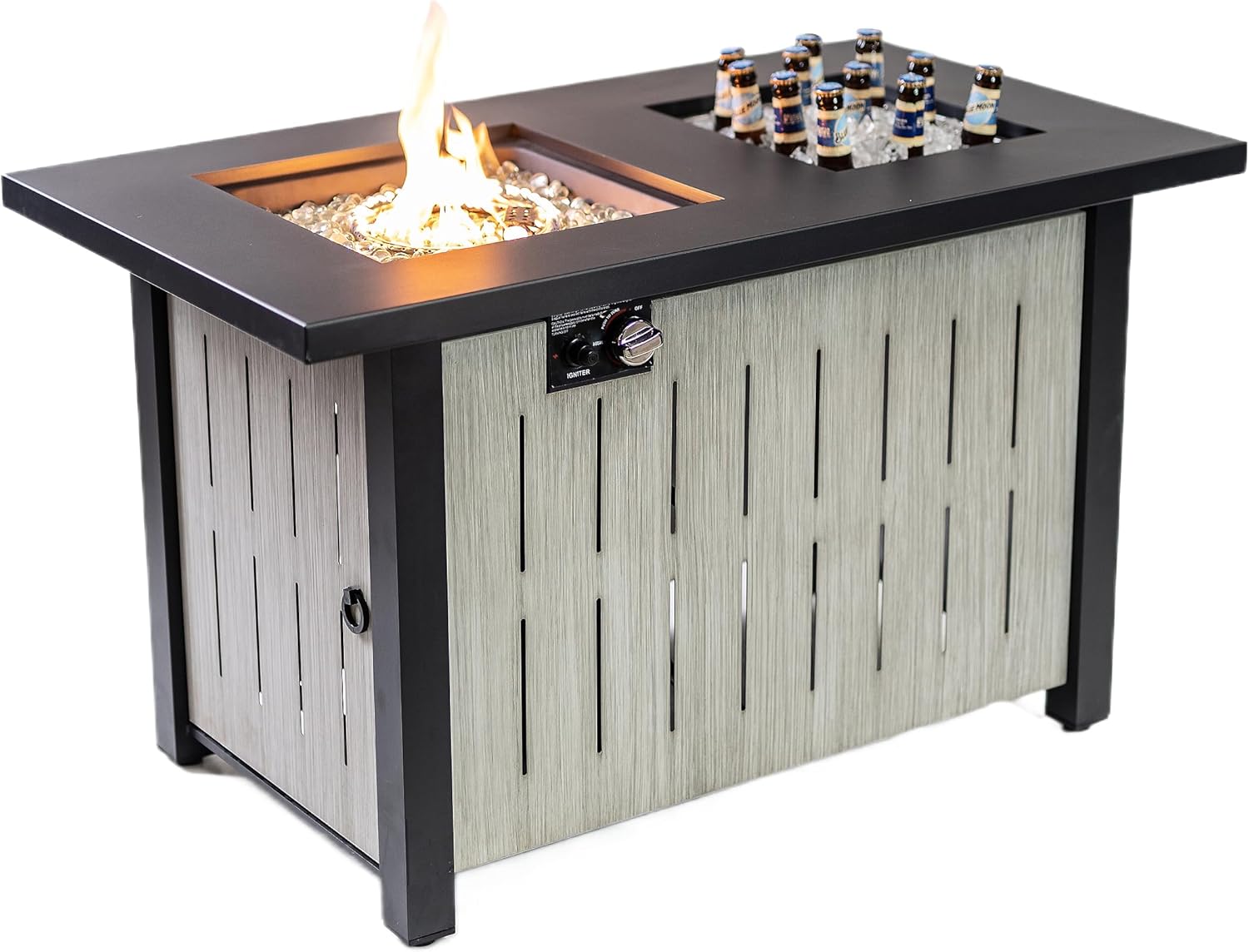 Propane Firetable with Ice Bucket - 42 Inch Outdoor Gas Fire Pit Table - 50,000 BTU Rectangular Fire Table for Warmth and Ambience - Outdoor Fire Table for Patio Deck Garden Backyard