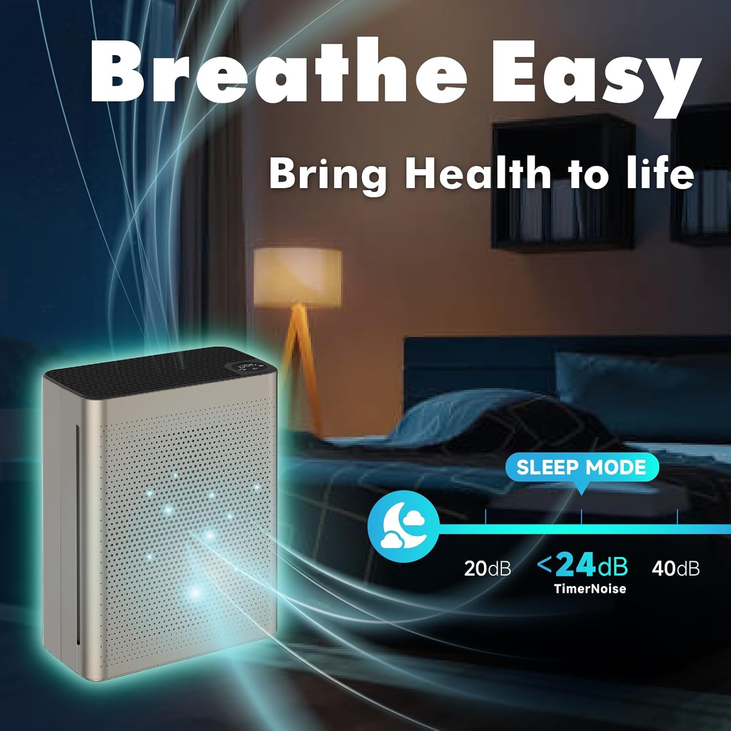 Air Puifiers for Home Large Room up to 1076 Ft² in 1 Hr with Automatic Function,Air Quality Monitor,Negative ion purification,Sleep Mode,24db,HEPA for Allergies,Smoke,Pet Hair (gold)