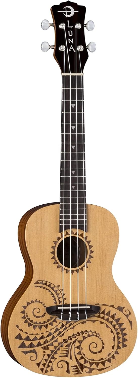 Luna Tattoo Spruce Concert Ukulele with Gig Bag, Satin Natural