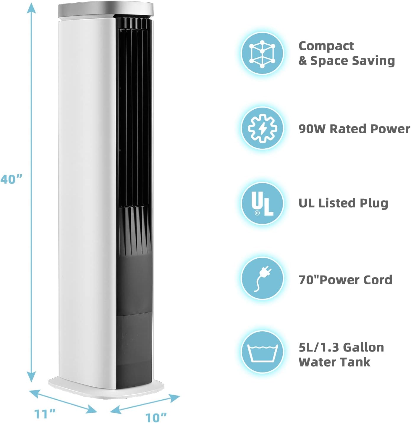 PETSITE Portable Air Conditioner Windowless, 3-IN-1 Evaporative Cooler, Remote Control, 4 Speeds, 7H Timer, 4 Ice Packs, Personal Cooling Bladeless Tower Fan, Swamp Cooler for Home Office Bedroom