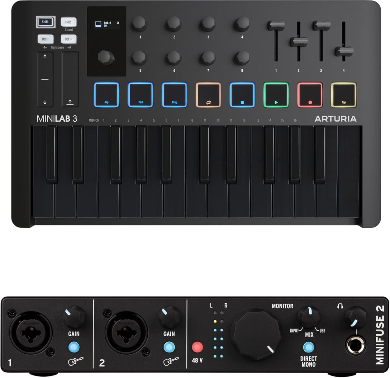 Arturia MiniLab 3 MIDI Controller & MiniFuse 2 Audio Interface Bundle - Deep Black/Black