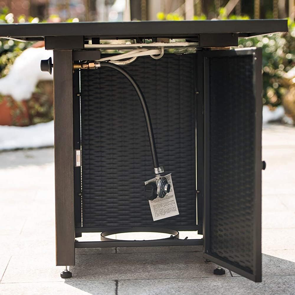 OCMC 28 Inch Outdoor Propane Gas Fire Pit Table 50,000 BTU with Lid and Lava Rock for Outside Garden Backyard Deck Patio, Black